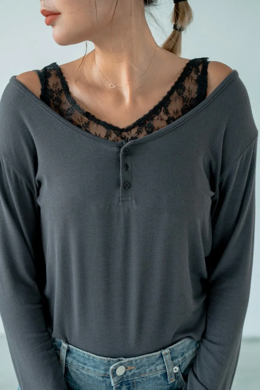 ( GREY / BLACK / WHITE ) LONG SLEEVE WITH LACE INNER