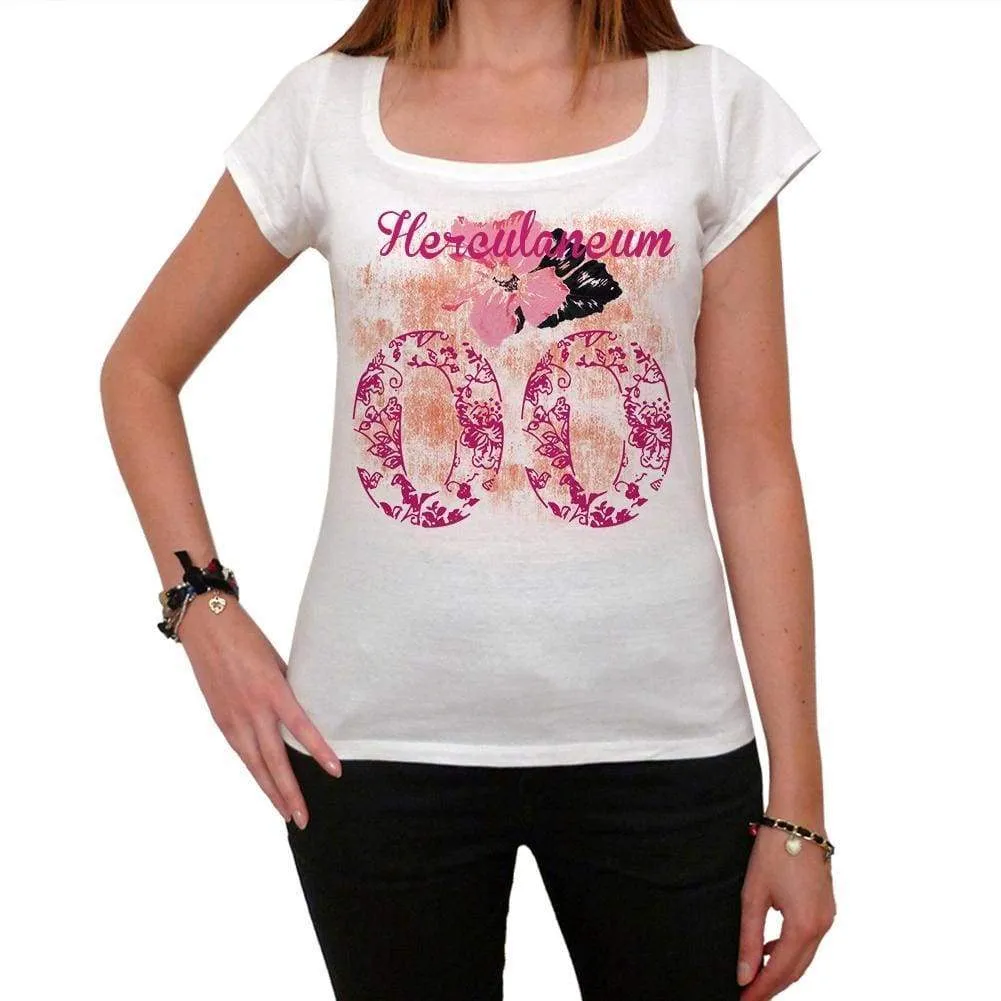 00, Herculaneum, City With Number, Women's Short Sleeve Round White T-shirt 00008