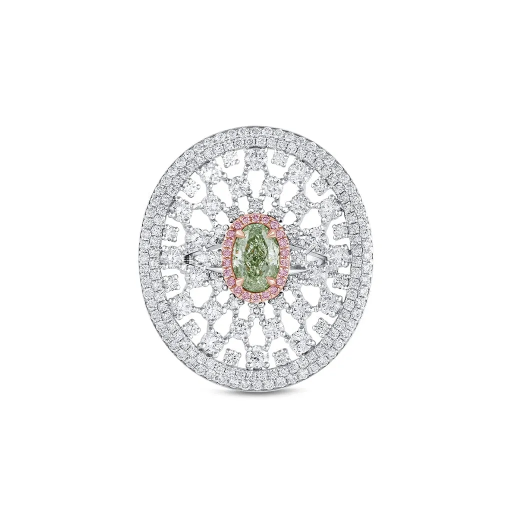 18k White Gold 1.96ct Fancy Green Diamond Cocktail Ring, GIA Certified