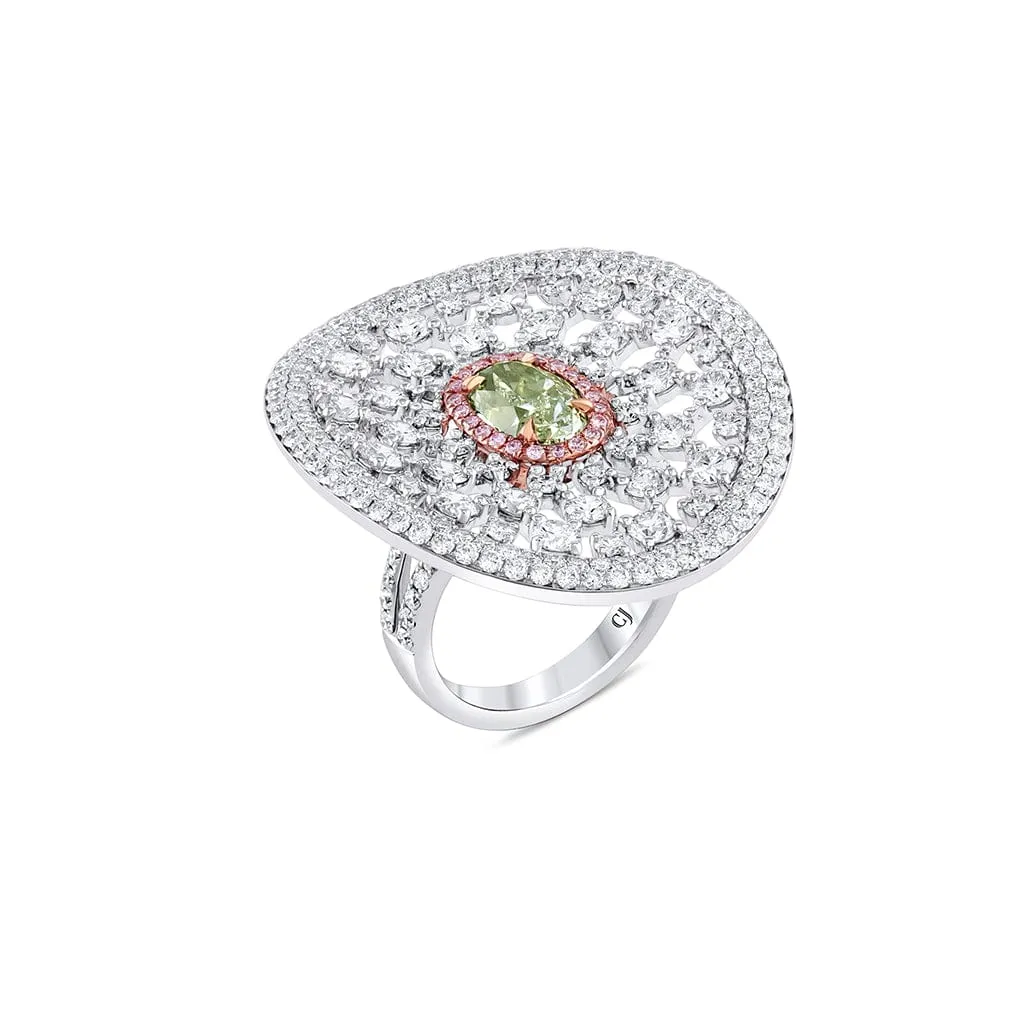 18k White Gold 1.96ct Fancy Green Diamond Cocktail Ring, GIA Certified