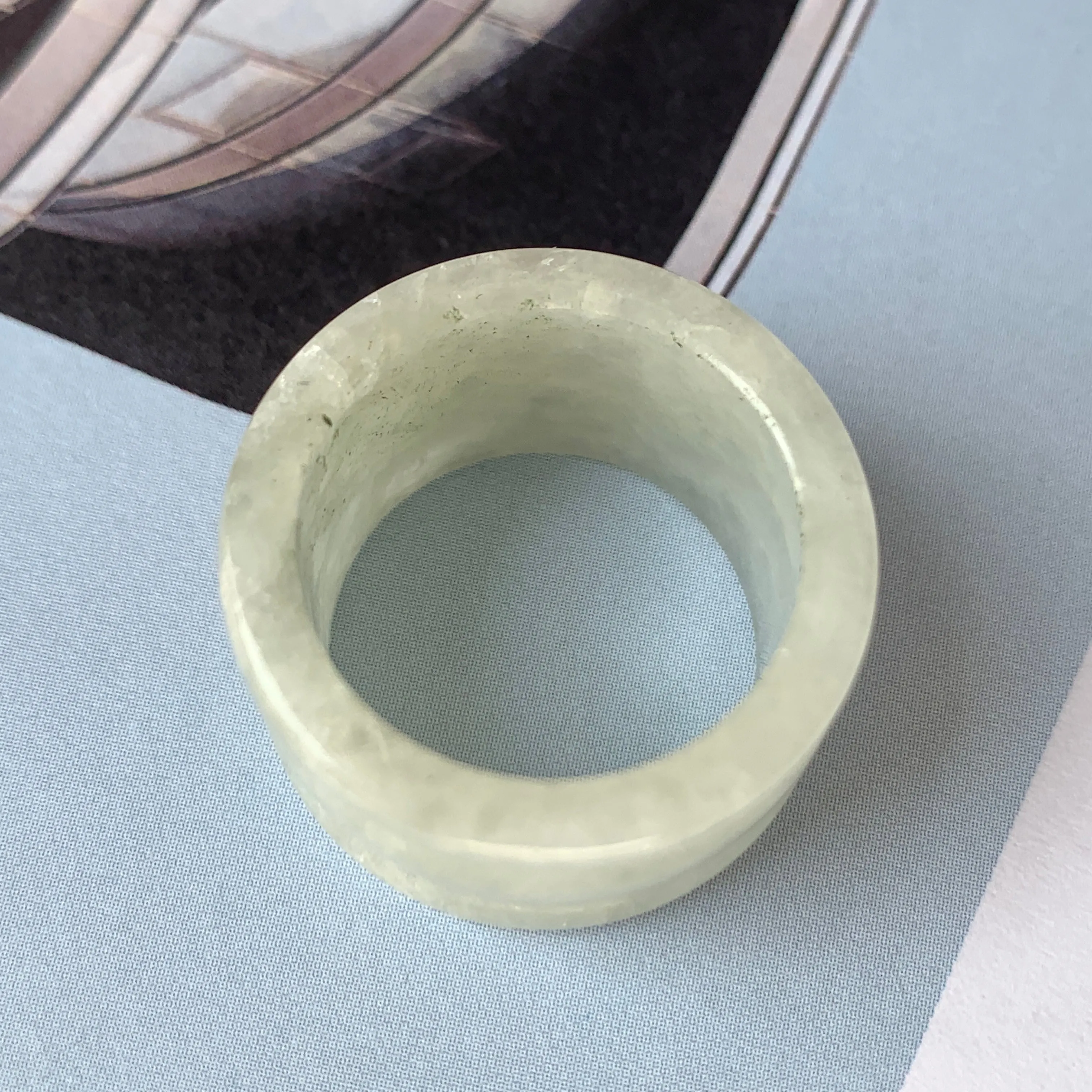 19.3mm A-Grade Natural Light Yellowish Green Jadeite Archer Ring Band No.161581