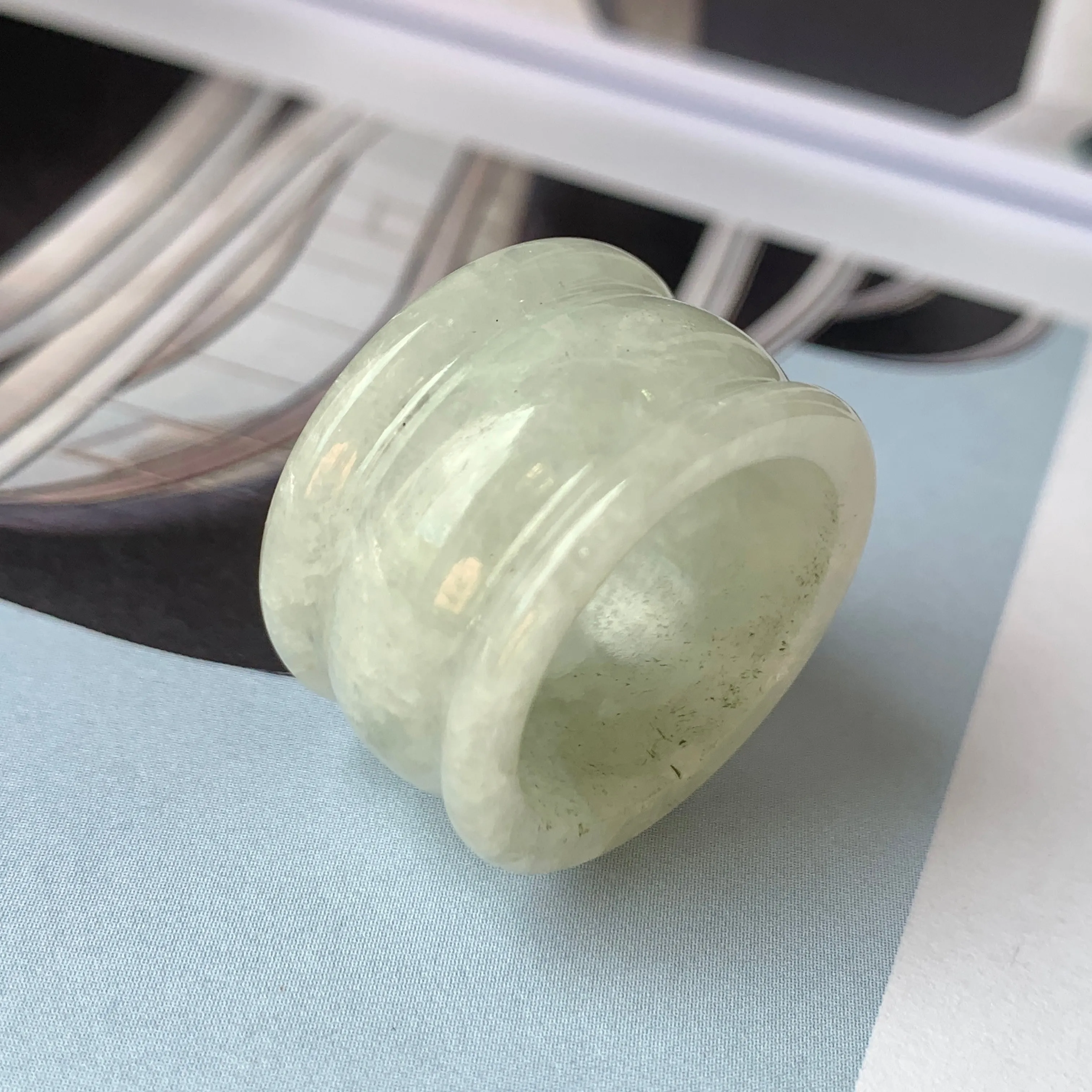 19.3mm A-Grade Natural Light Yellowish Green Jadeite Archer Ring Band No.161581