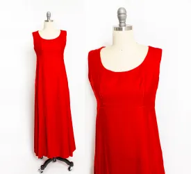 1960s Dress Red Velvet Empire Waist Column Small