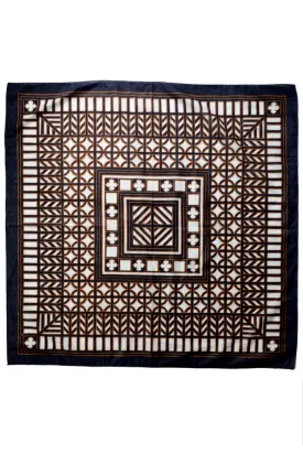 1970s Black & Brown Square Cotton Scarf w/ Geometric Patterns