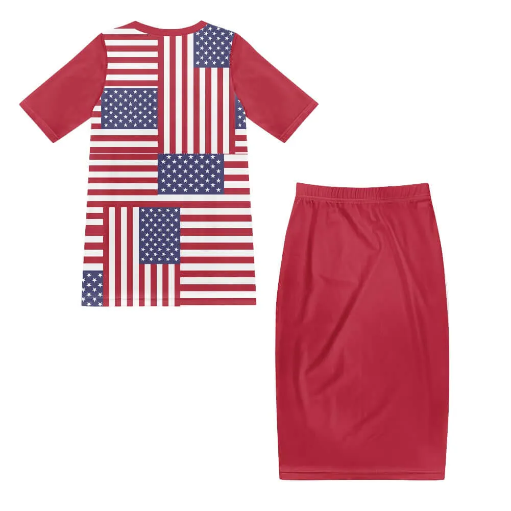 4th of July T-shirt Outfit Set for Girls - Red