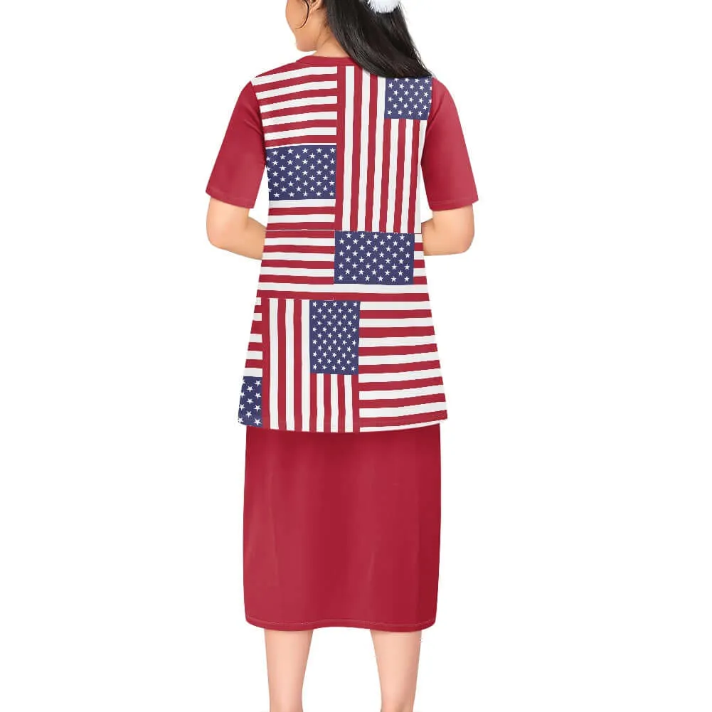 4th of July T-shirt Outfit Set for Girls - Red