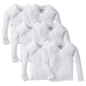 6-Pack Baby White Long-Sleeve Side-Snap Mitten-Cuff Shirts