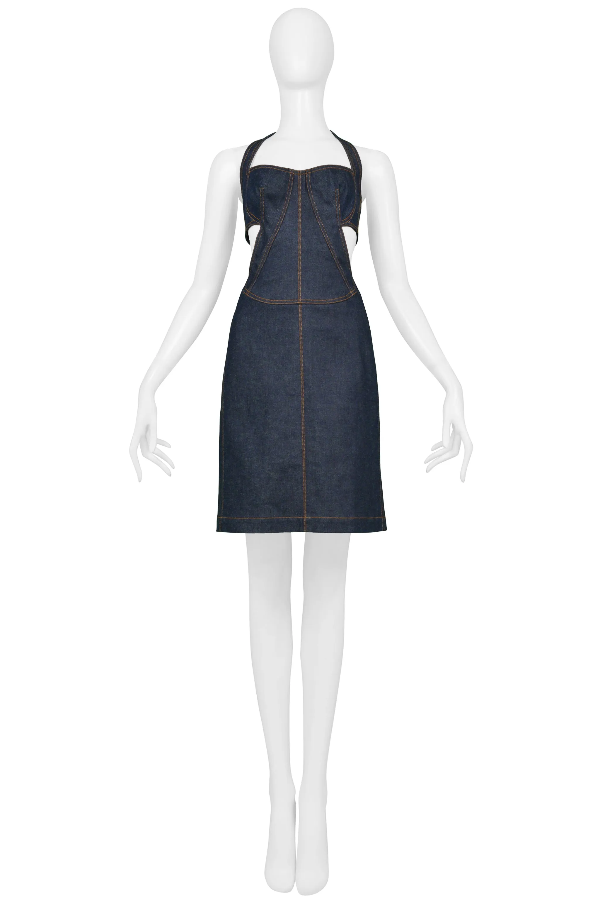 ALAIA EDITION 1986 REISSUE BLUE DENIM CUTOUT DRESS