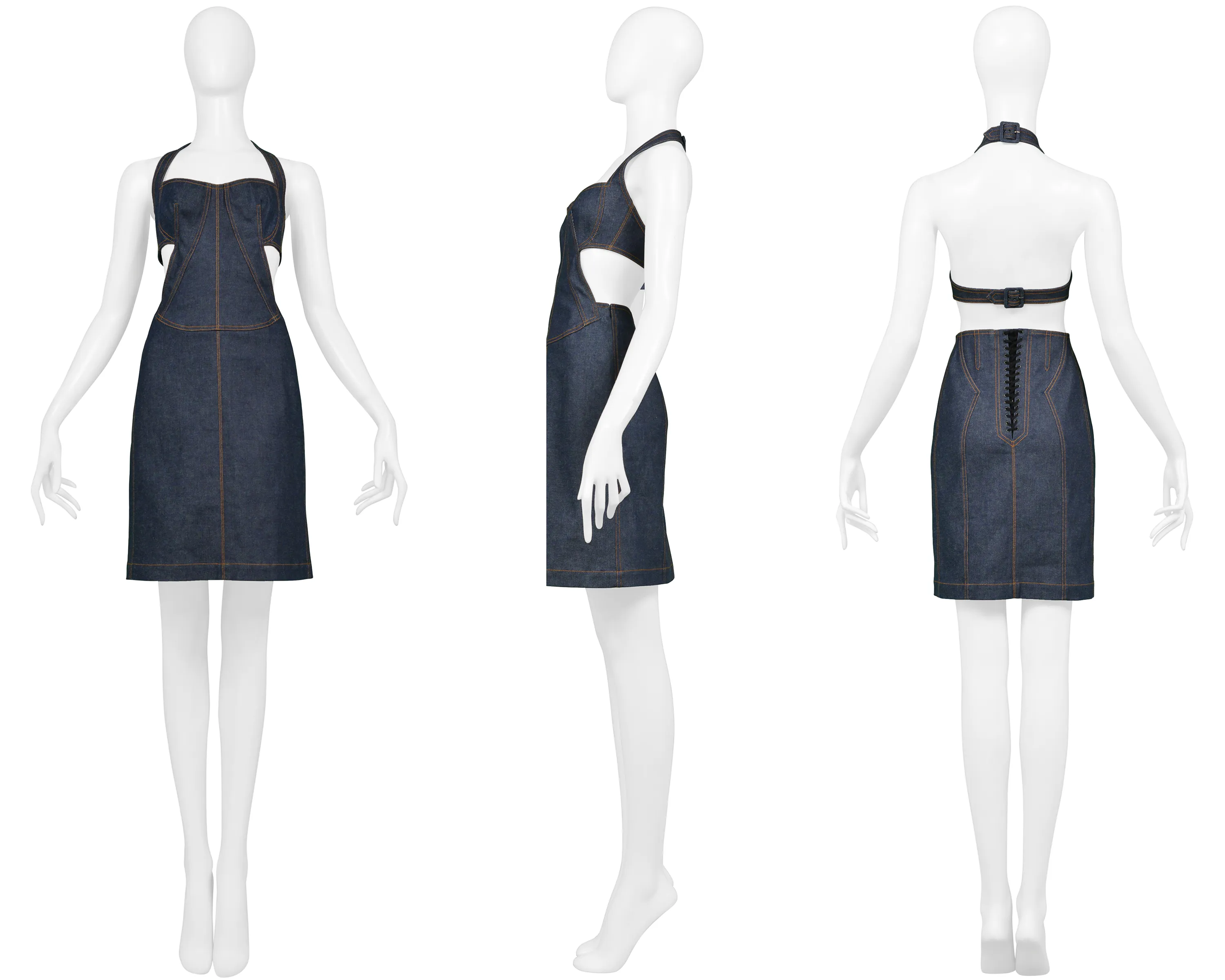 ALAIA EDITION 1986 REISSUE BLUE DENIM CUTOUT DRESS