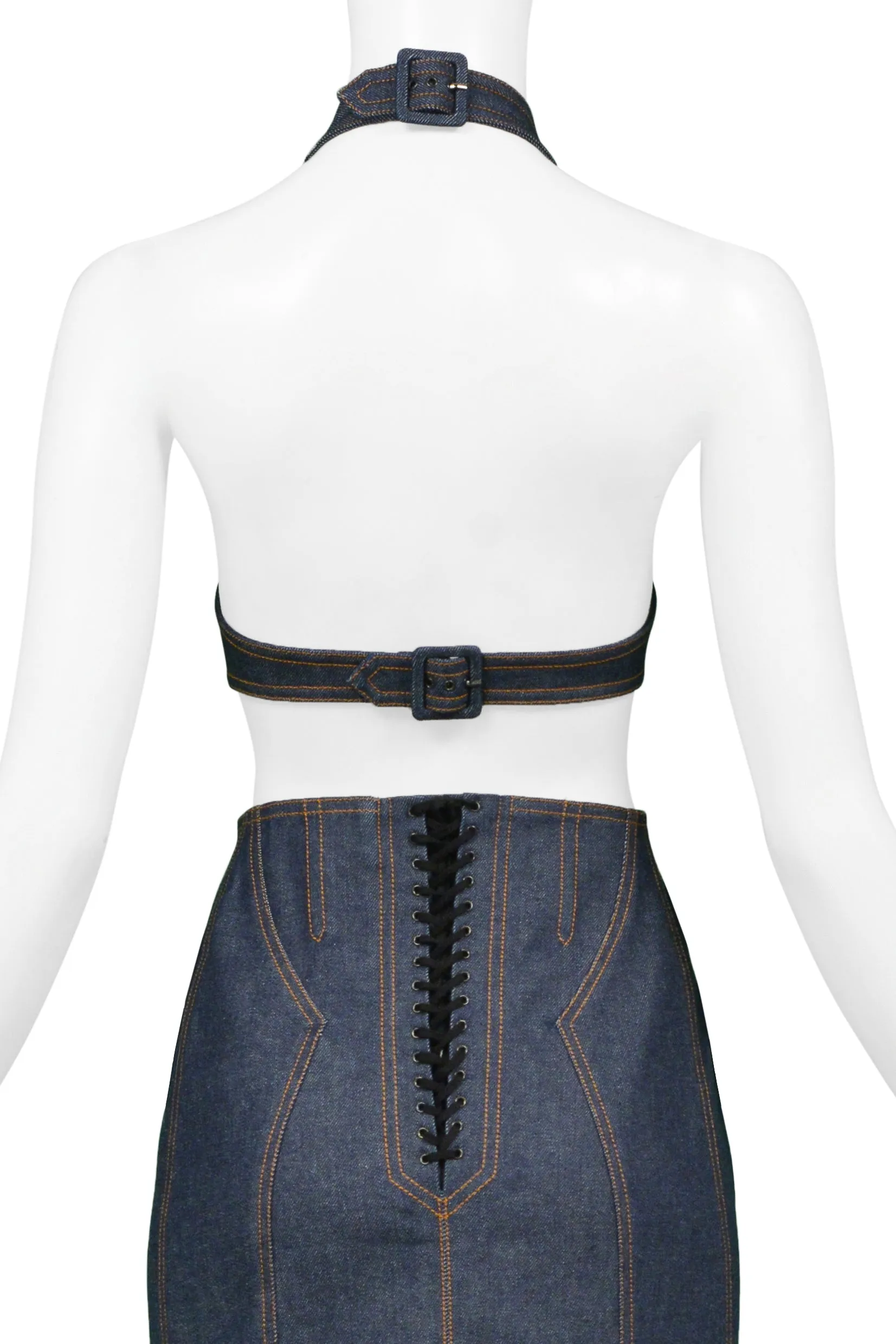 ALAIA EDITION 1986 REISSUE BLUE DENIM CUTOUT DRESS