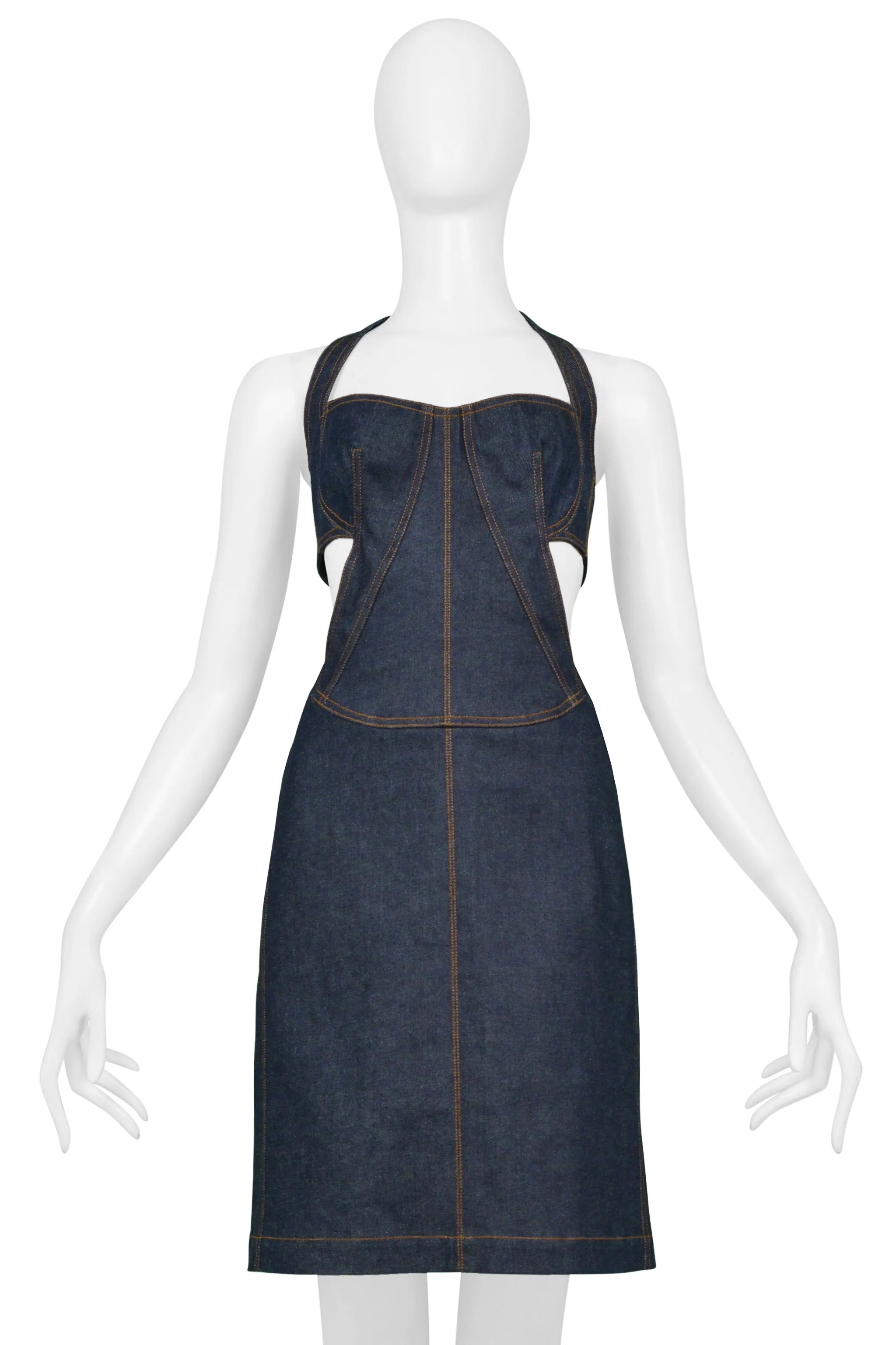 ALAIA EDITION 1986 REISSUE BLUE DENIM CUTOUT DRESS