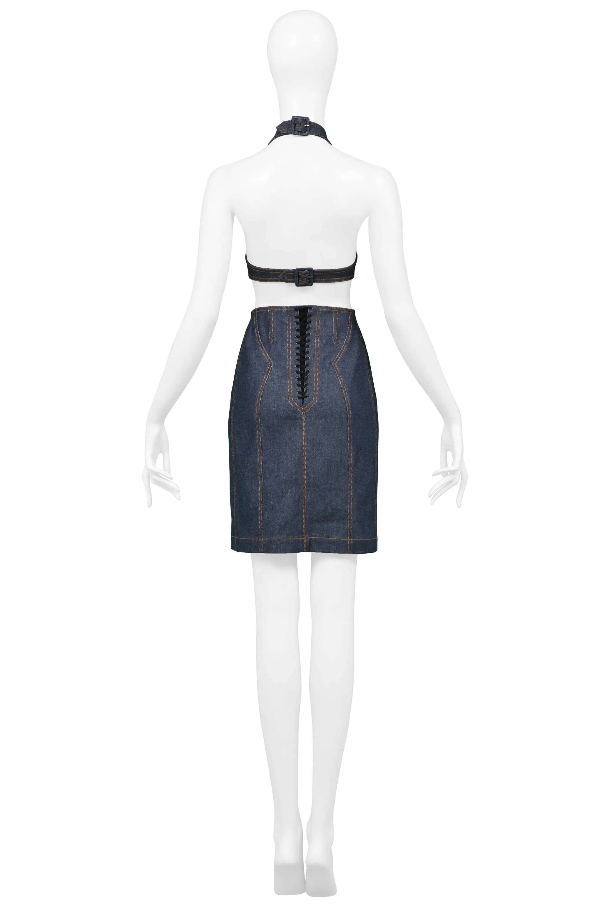 ALAIA EDITION 1986 REISSUE BLUE DENIM CUTOUT DRESS