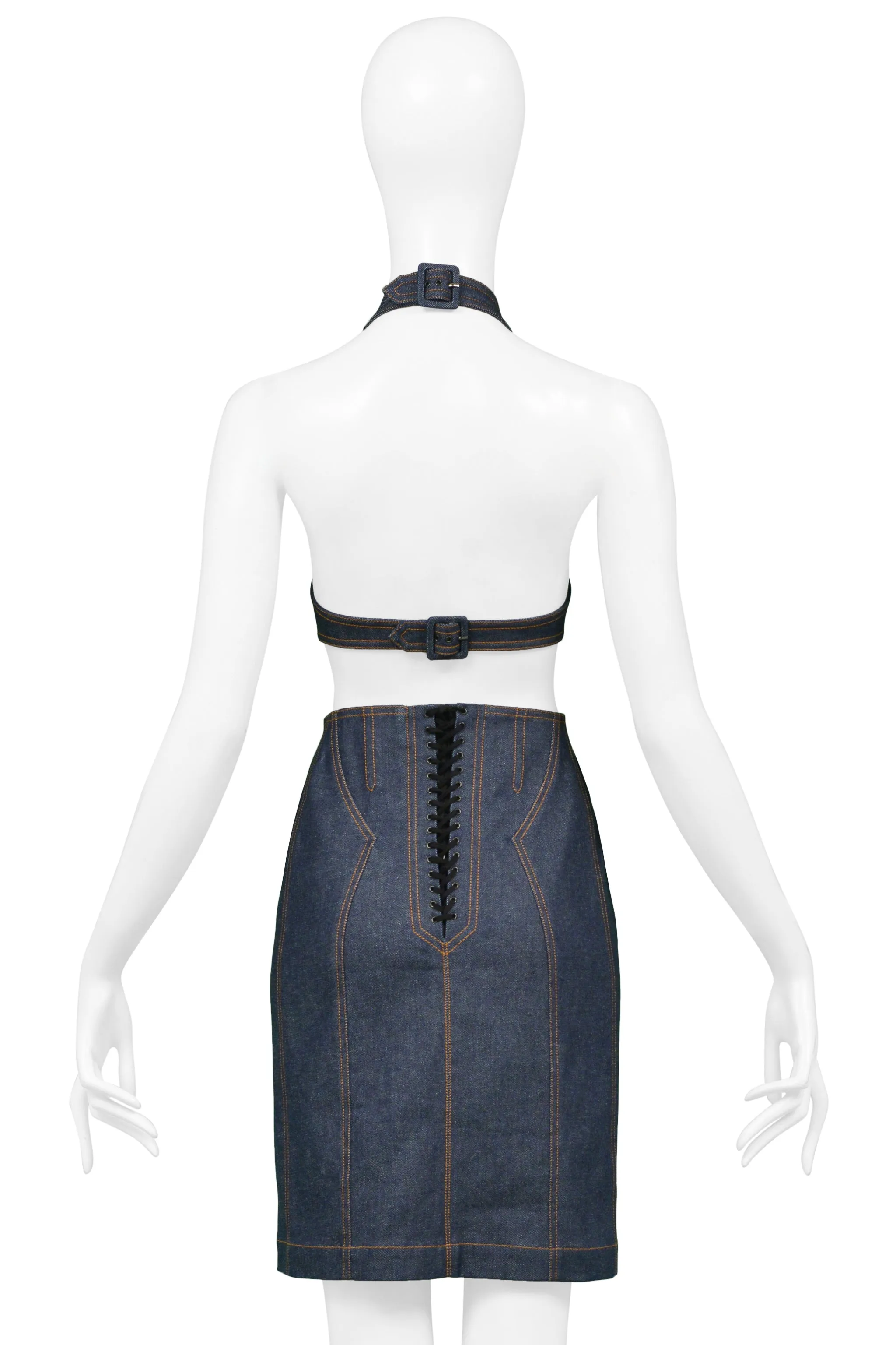 ALAIA EDITION 1986 REISSUE BLUE DENIM CUTOUT DRESS