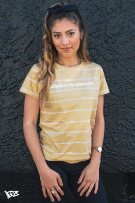 Alpha Chi Omega Striped Mustard Boyfriend Tee