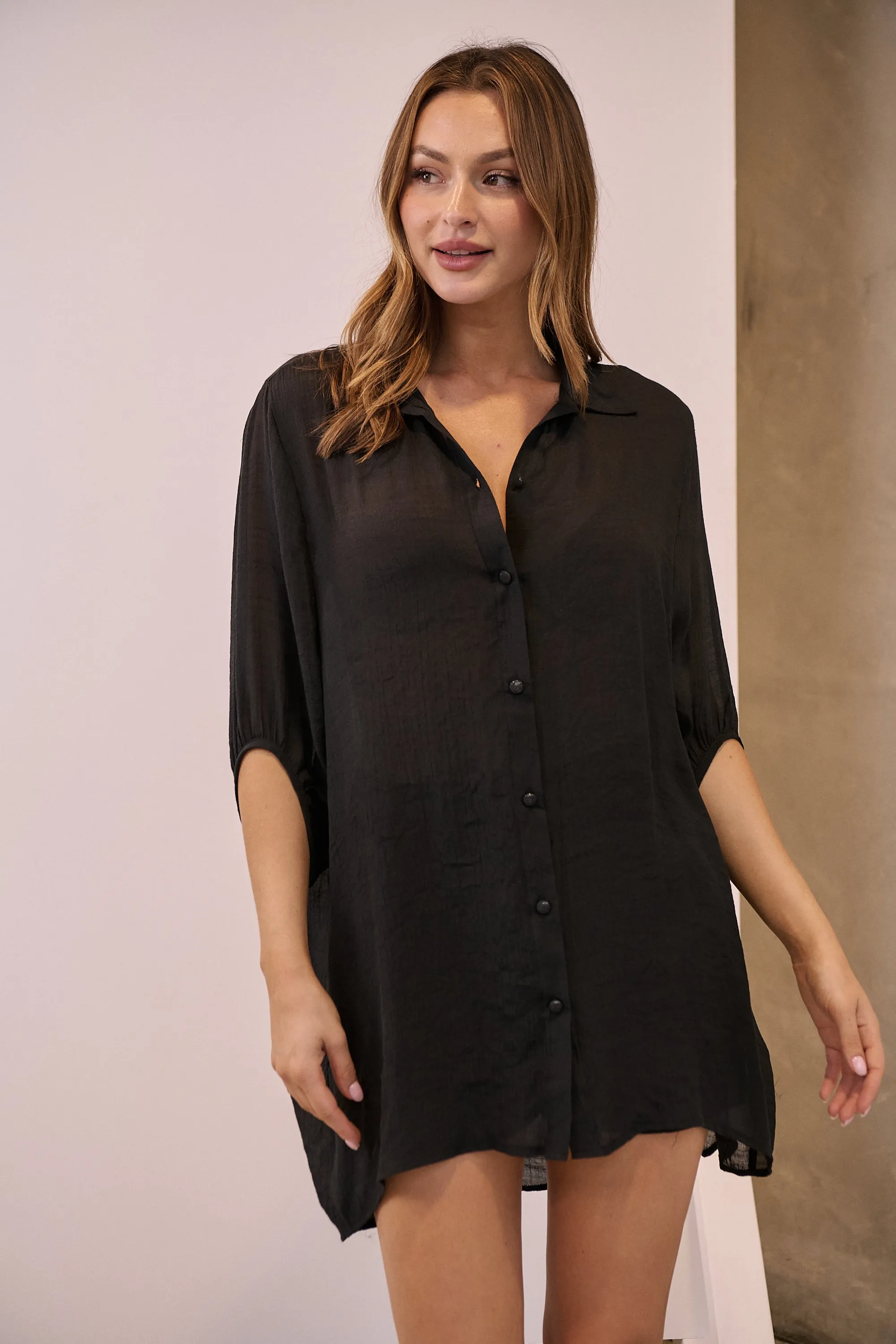 Annabelle Black Sheer 1/2 Sleeve Shirt