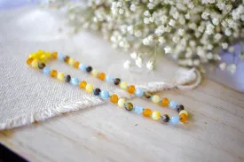 Aquamarine   Raw Green, Honey, and Lemon Baltic Amber Necklace