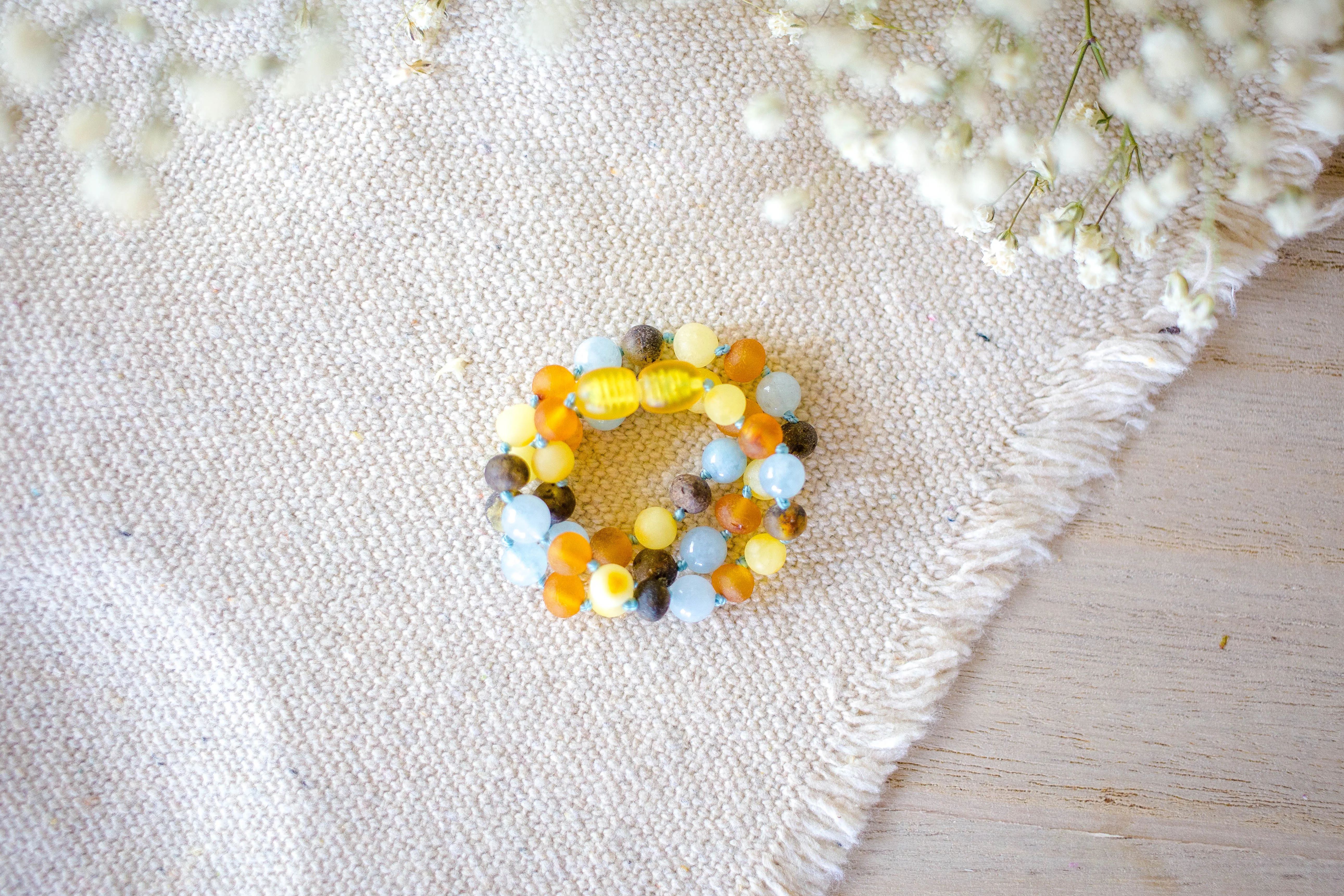 Aquamarine   Raw Green, Honey, and Lemon Baltic Amber Necklace