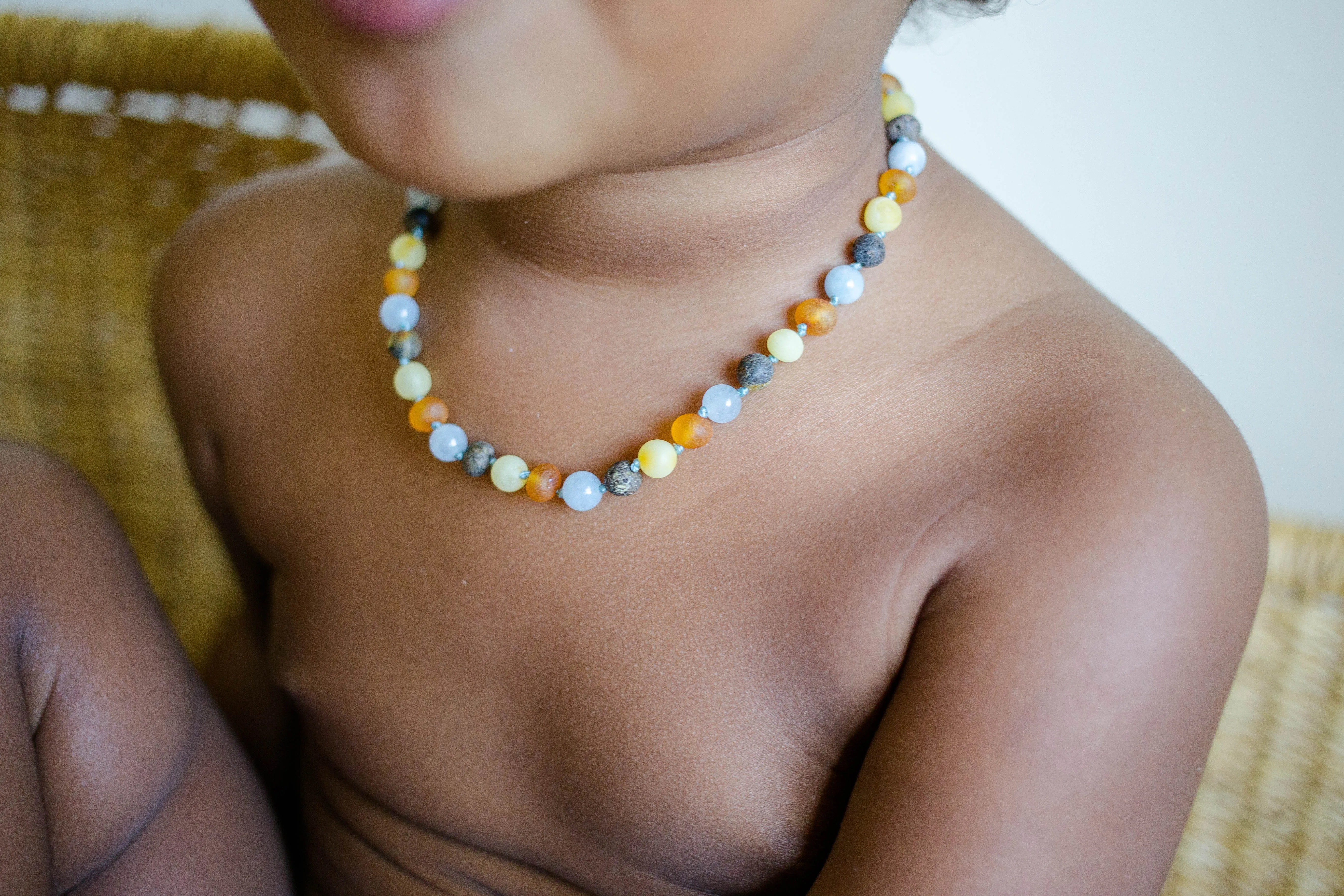 Aquamarine   Raw Green, Honey, and Lemon Baltic Amber Necklace