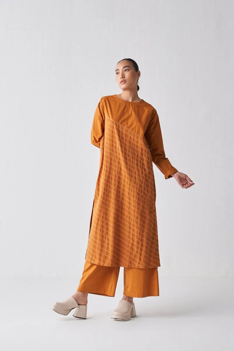 Asymmetric Stripe Tunic - Rust