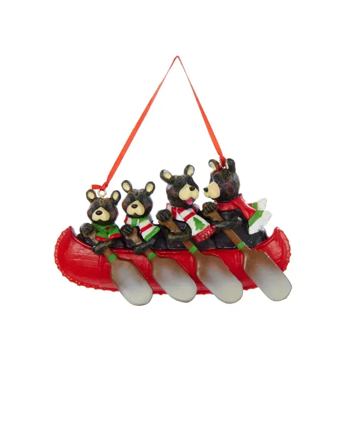 Bear Family of 4 in Red Canoe Ornament