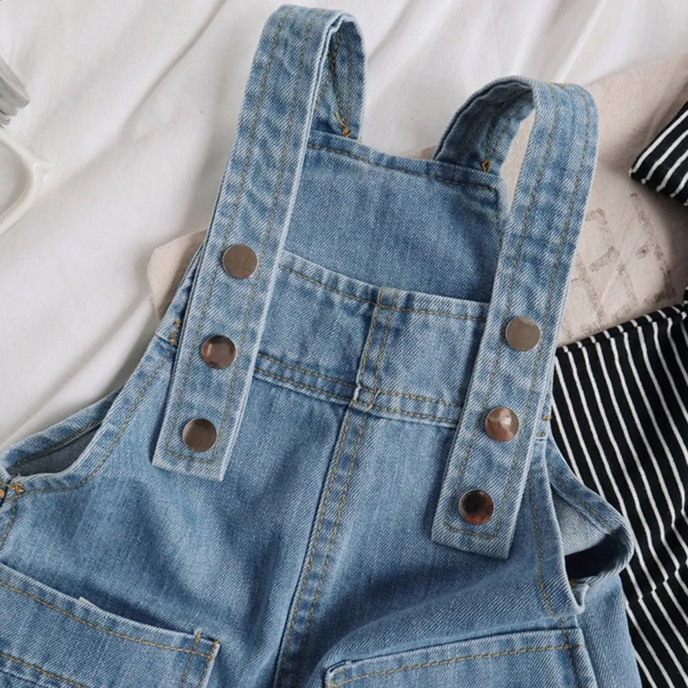 Blue Baggy Denim Shorts Overalls for Girls