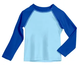 Boys UPF 50  Color Block Solid Long Sleeve Rashguard | Bright Light Blue with Royal