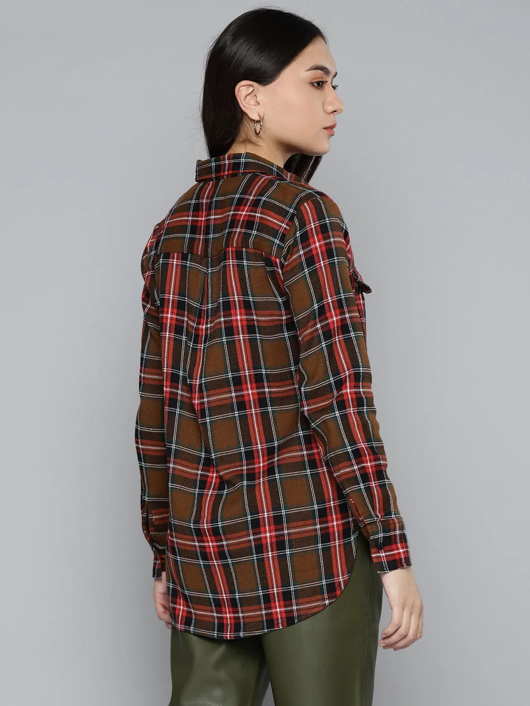 Brown Plaid Check Boyfriend Shirt