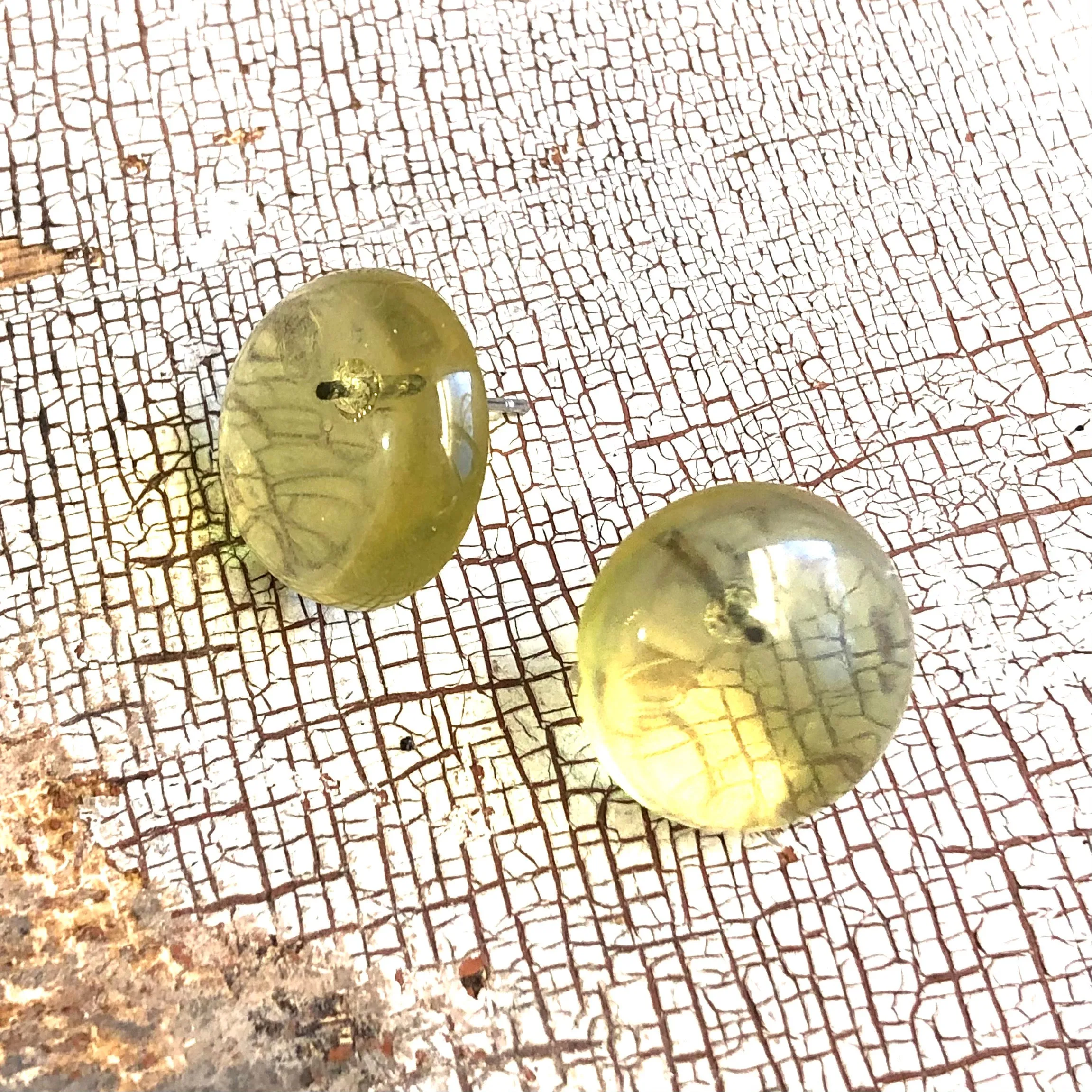 Champagne Yellow Transparent Retro Button Stud Earrings