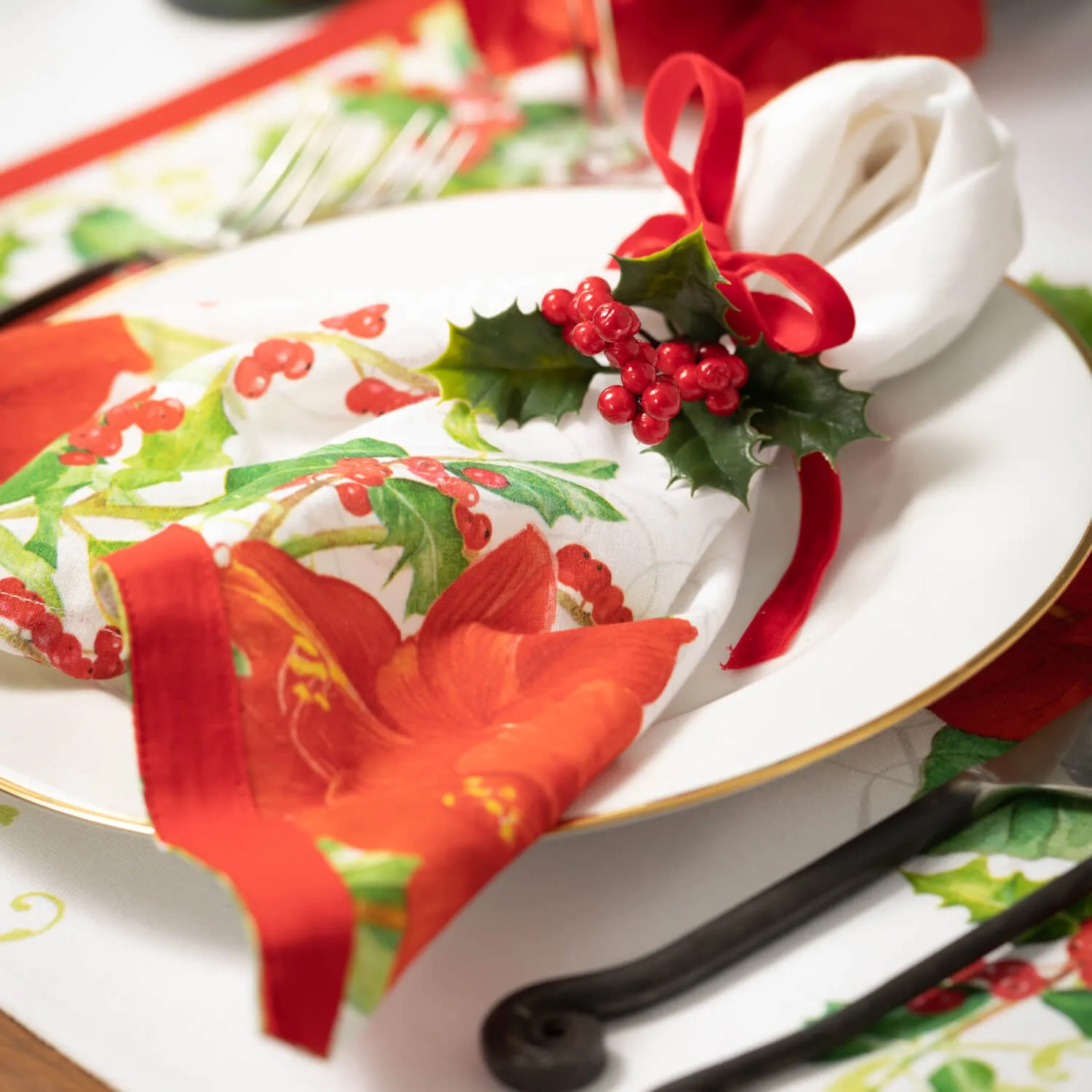 Cotton Poinsettia Napkin Set