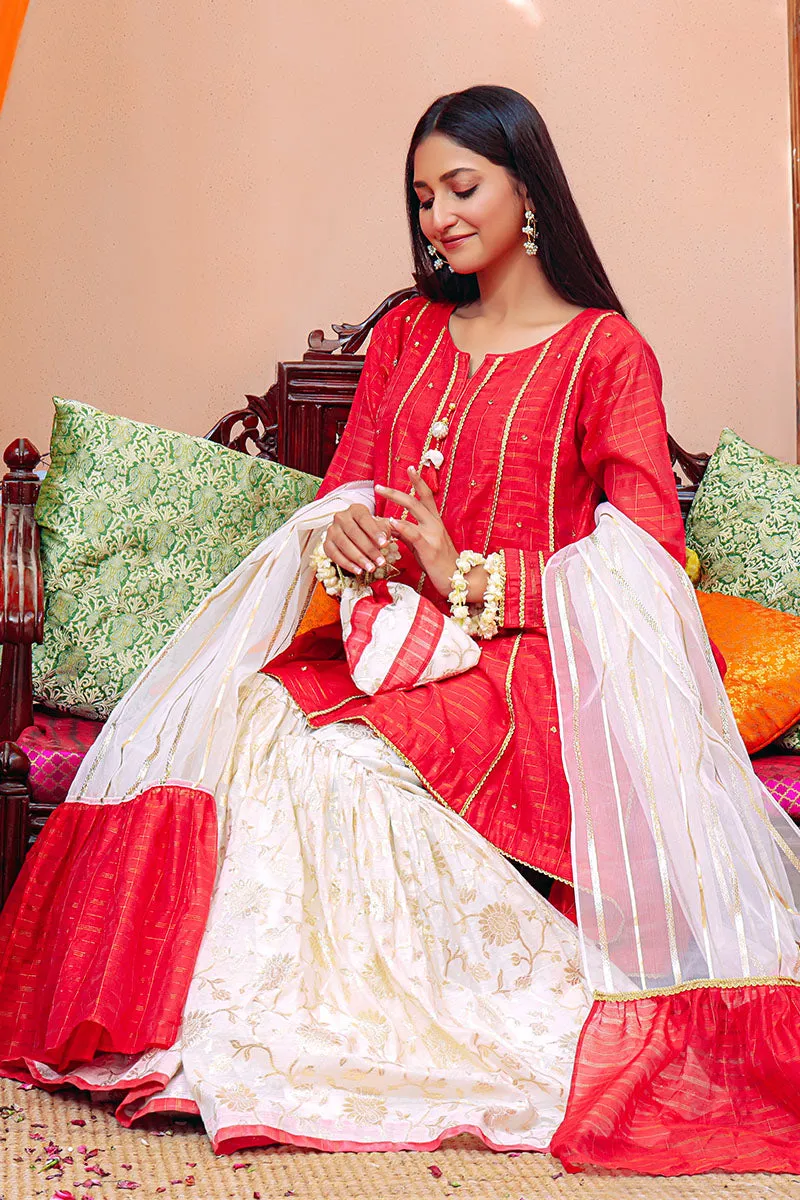 Cotton Zari & Lorex Gharara Suit | SHENDI | G123176