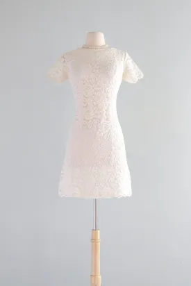 Darling 1960's Ivory Lace Mod Bride Mini Dress / S