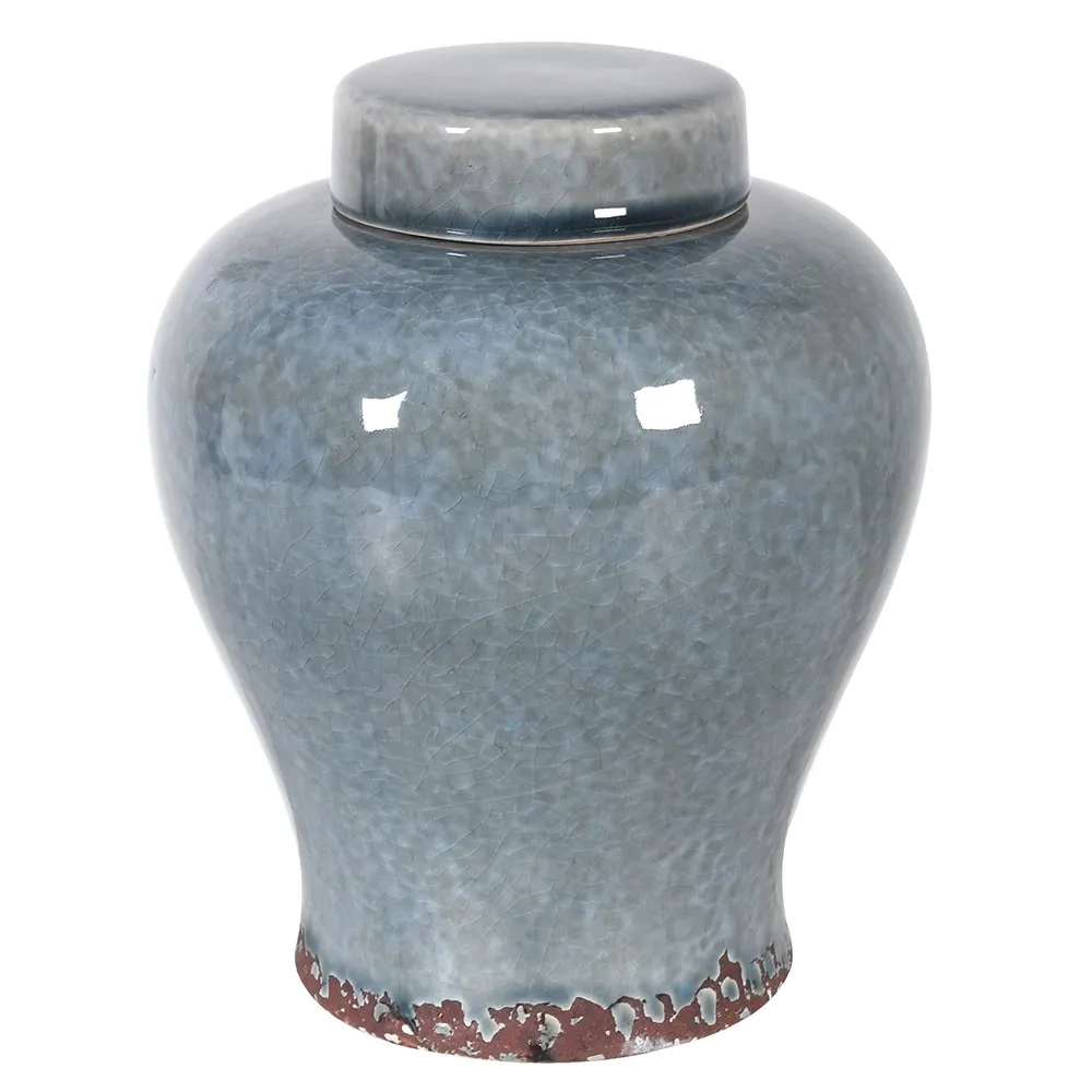 Distressed Glazed Rustic Grey Ceramic Jar 22cm