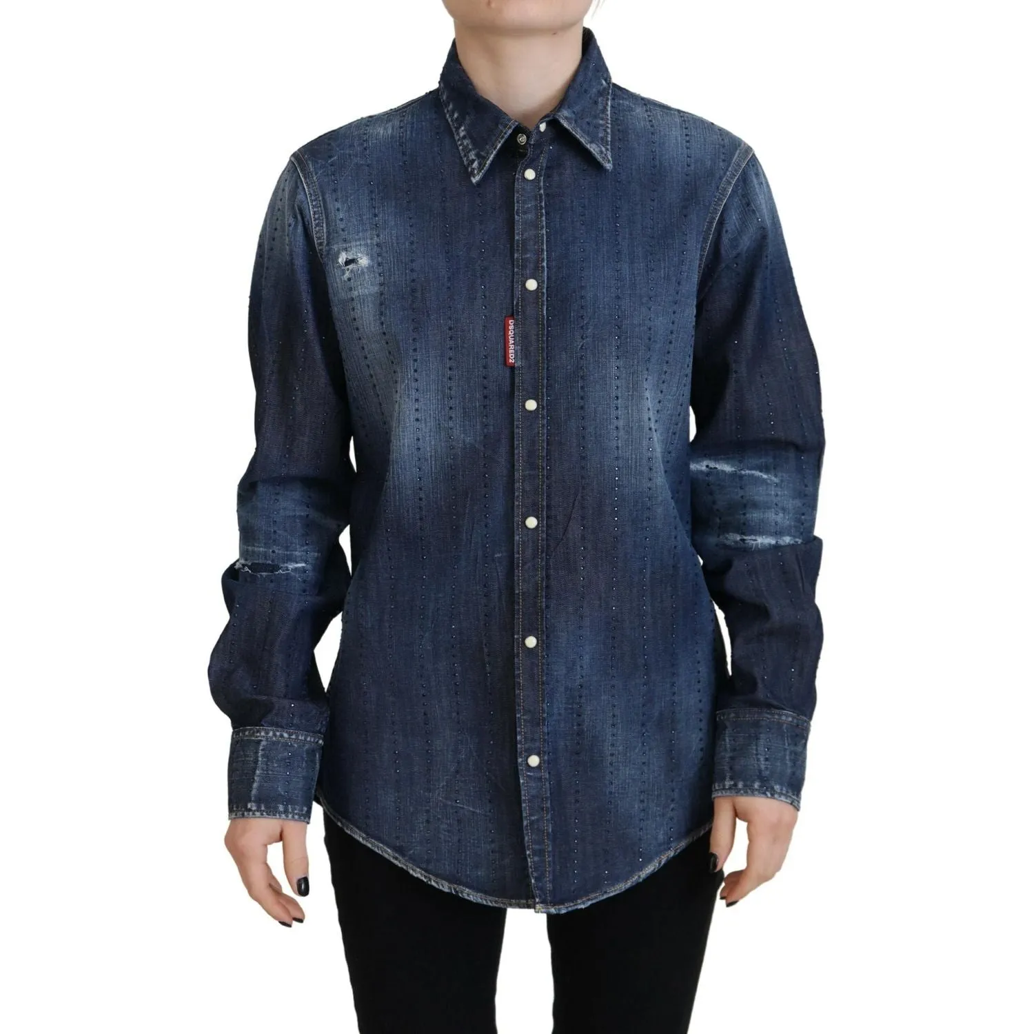 Dsquared² Blue Washed Cotton Button Down Collared Denim Top