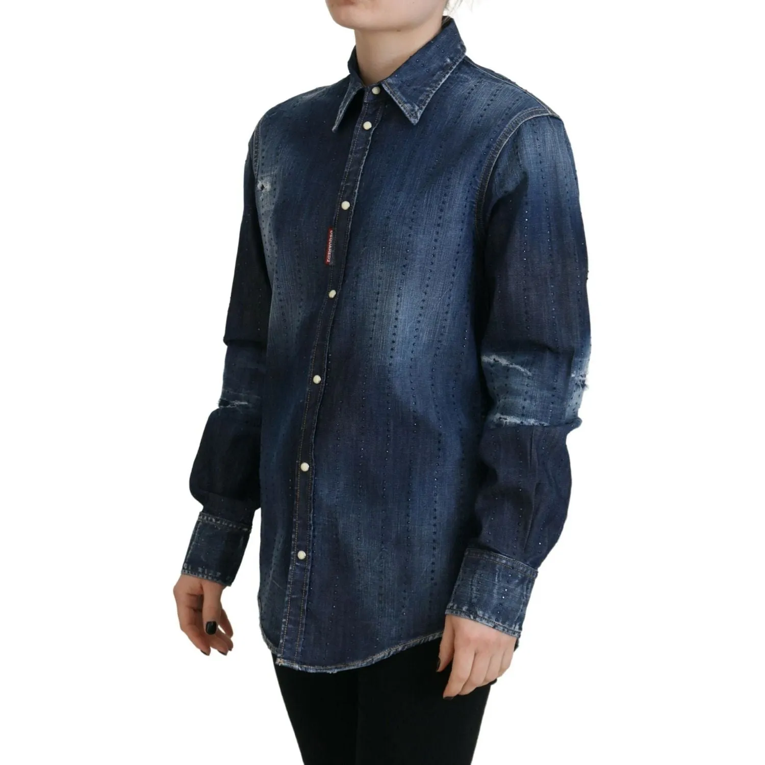 Dsquared² Blue Washed Cotton Button Down Collared Denim Top