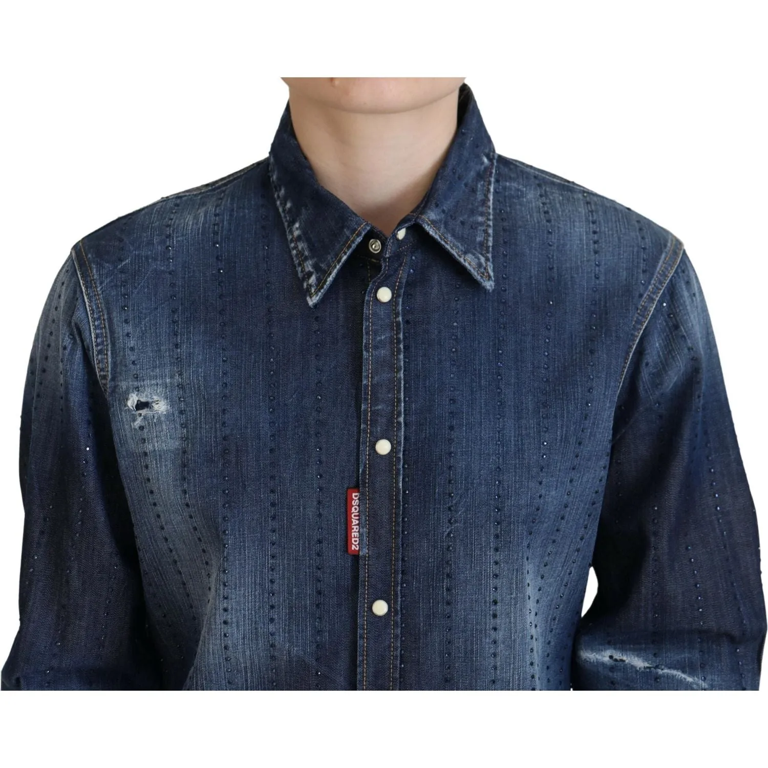 Dsquared² Blue Washed Cotton Button Down Collared Denim Top