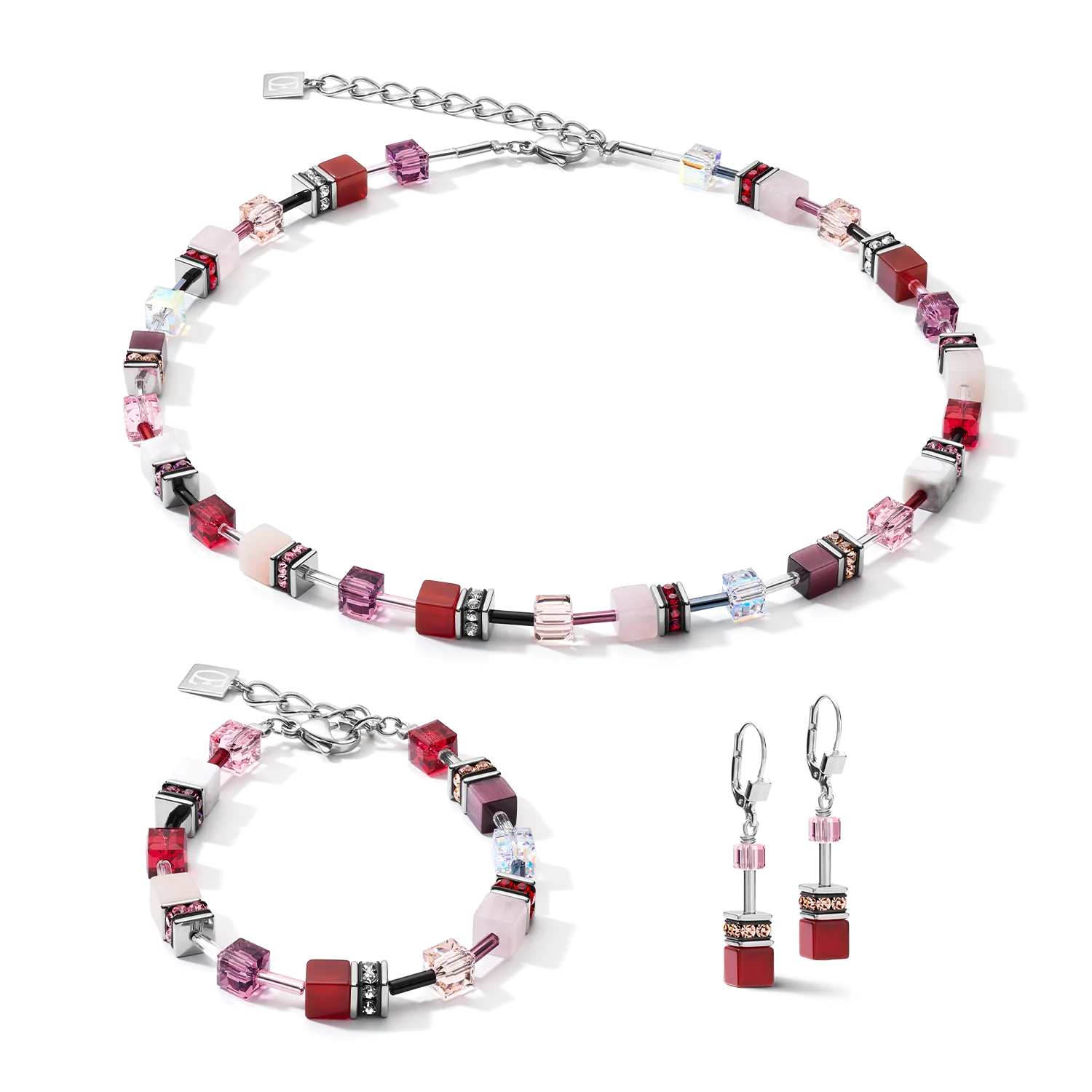 Earrings GeoCUBE® Crystals & Gemstones red-purple