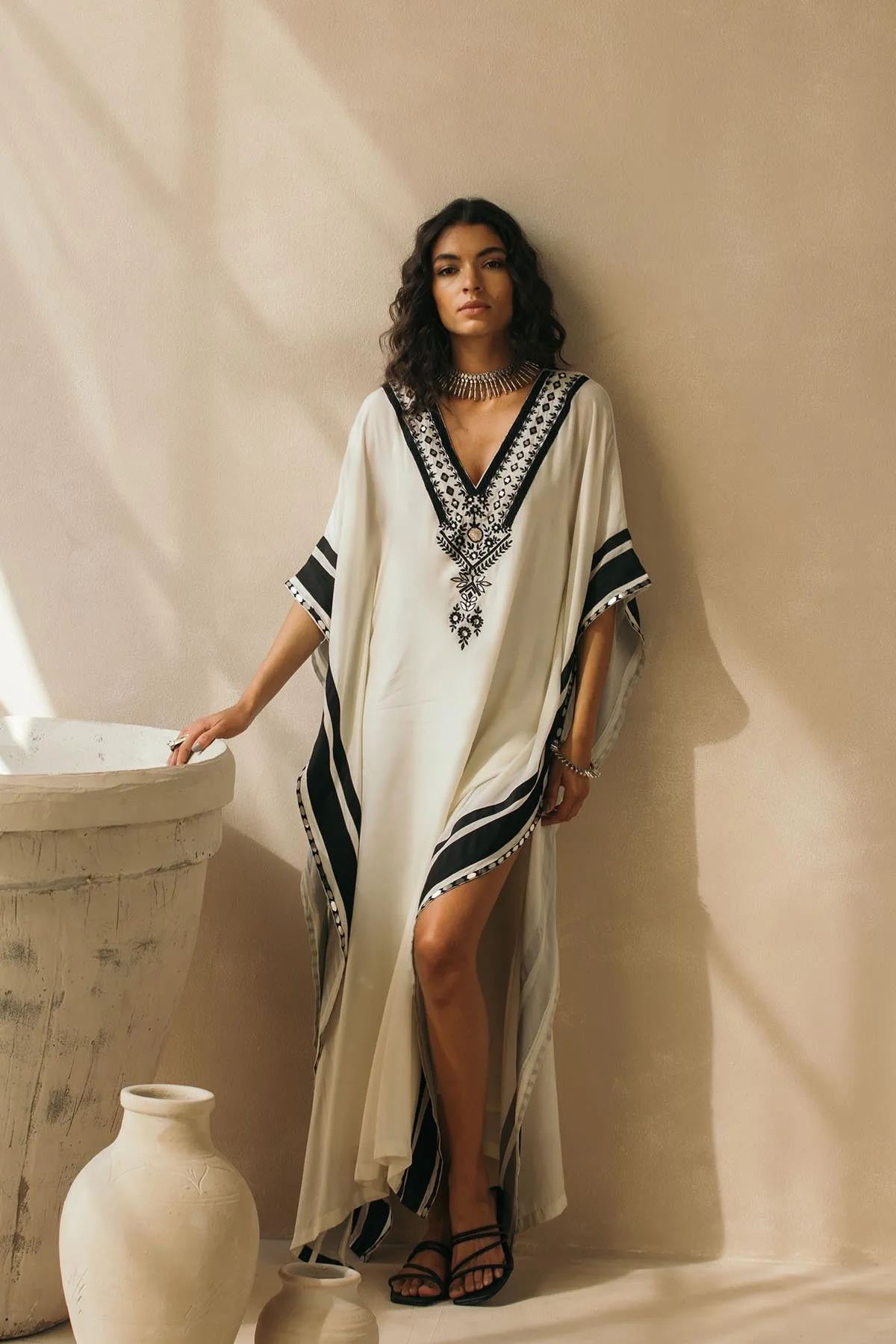 Ebony & Ivory Embroidered Kaftan