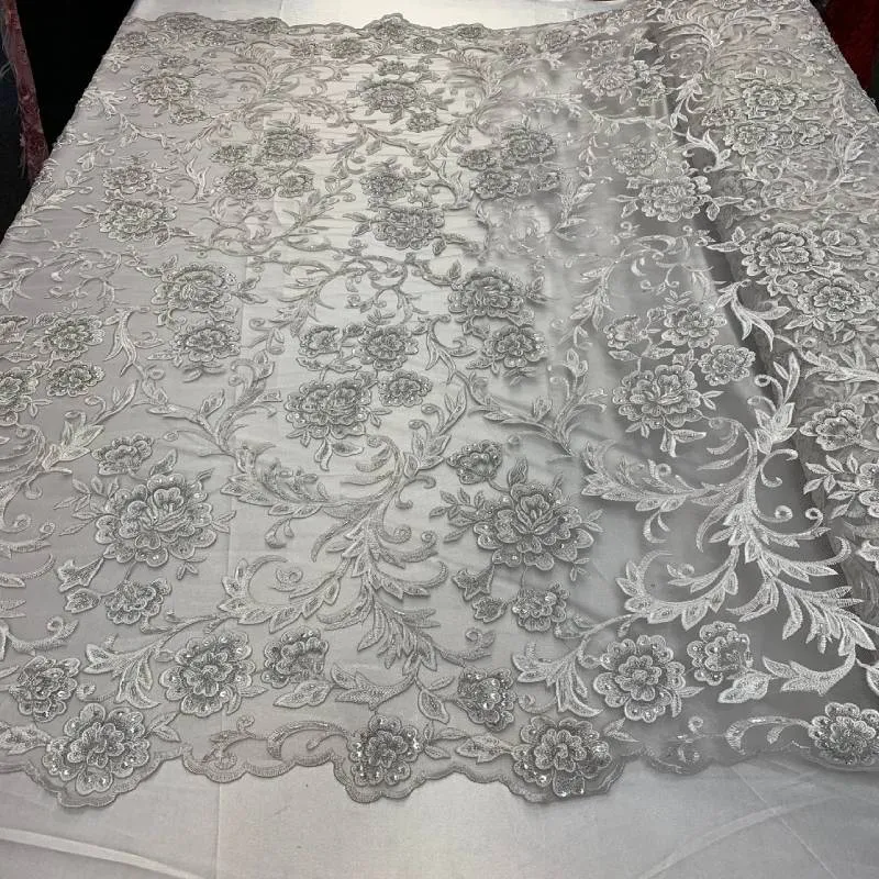 Floral White Lace Fabric | Embroidery Beaded lace