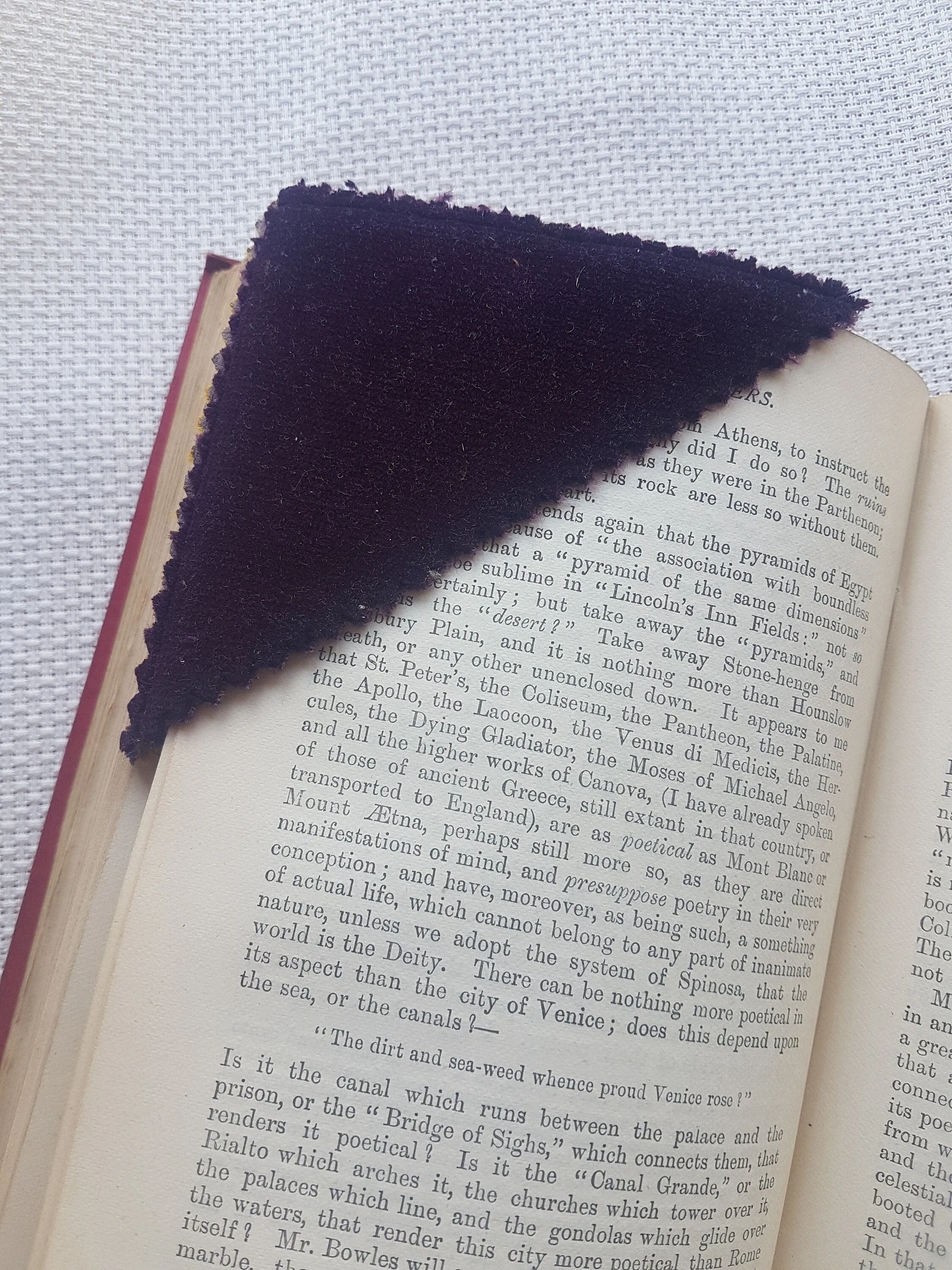 Handmade Velvet Blue Aubergine Corner Bookmark