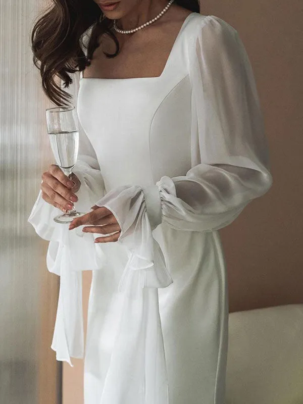 Lace Long Sleeve White Maxi Dress