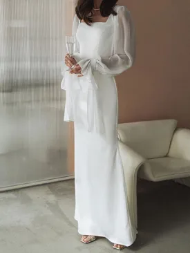 Lace Long Sleeve White Maxi Dress