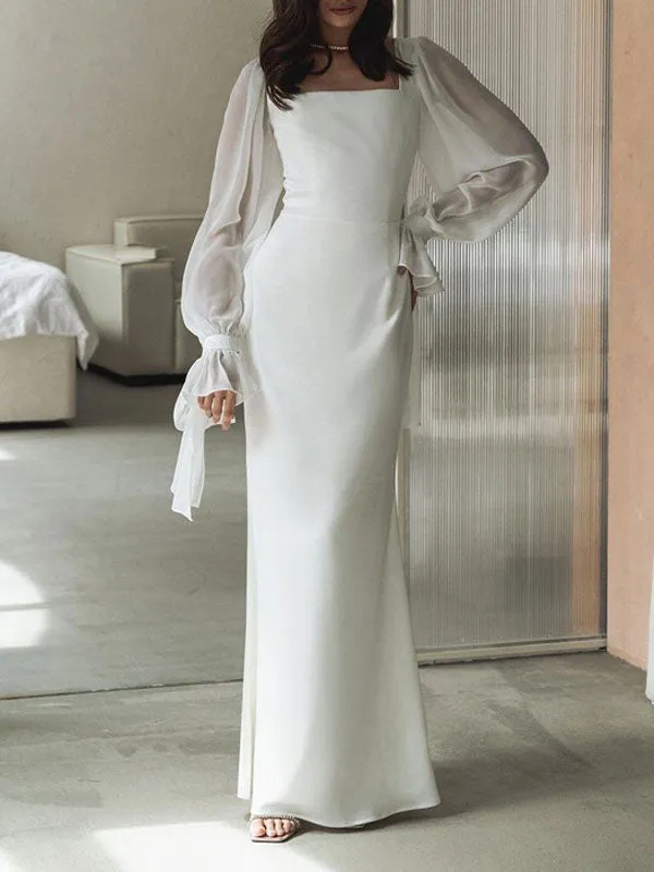 Lace Long Sleeve White Maxi Dress