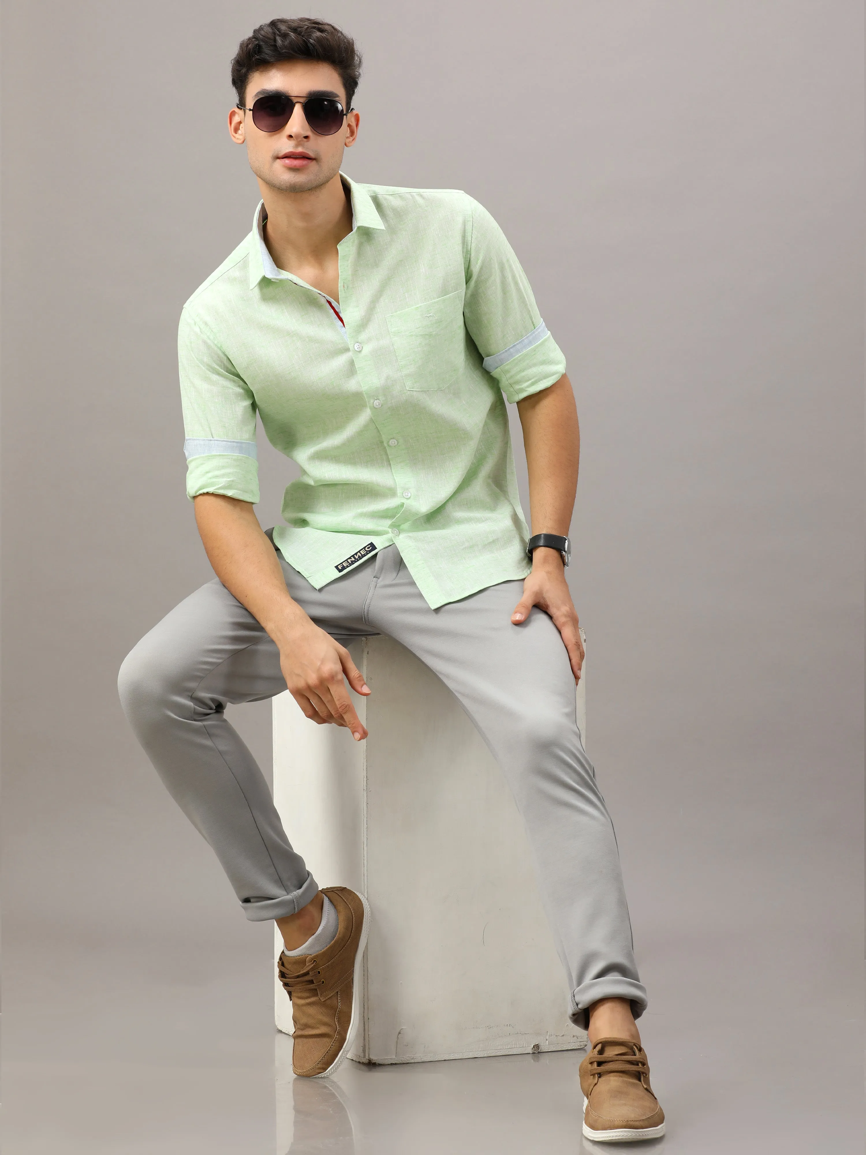 Light Green Fit Linen Shirt