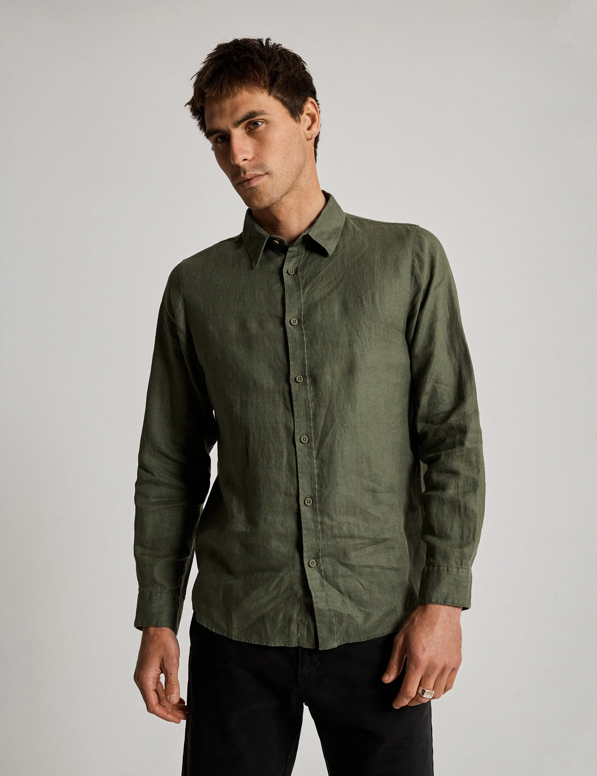 Linen Long Sleeve Shirt - Fatigue