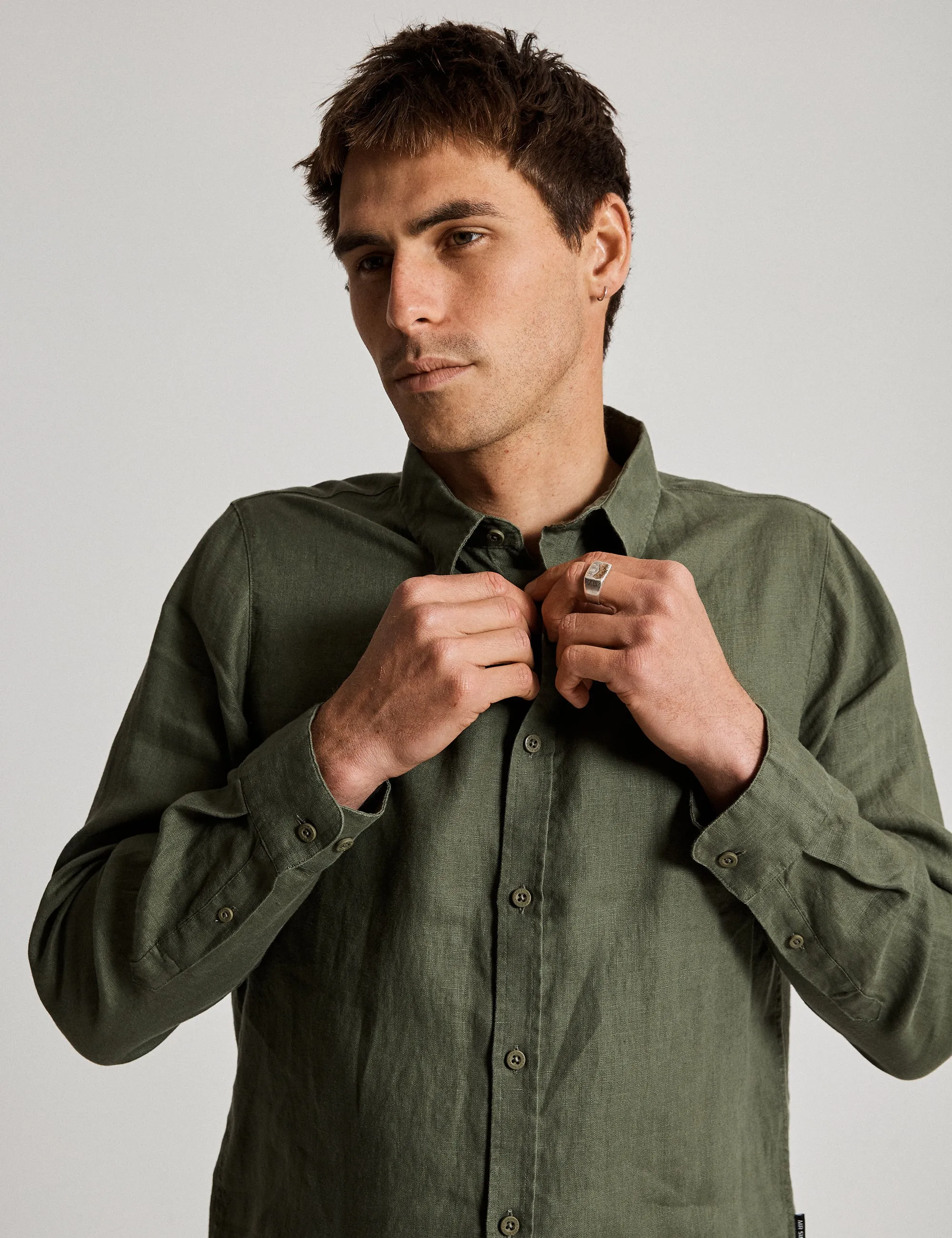 Linen Long Sleeve Shirt - Fatigue