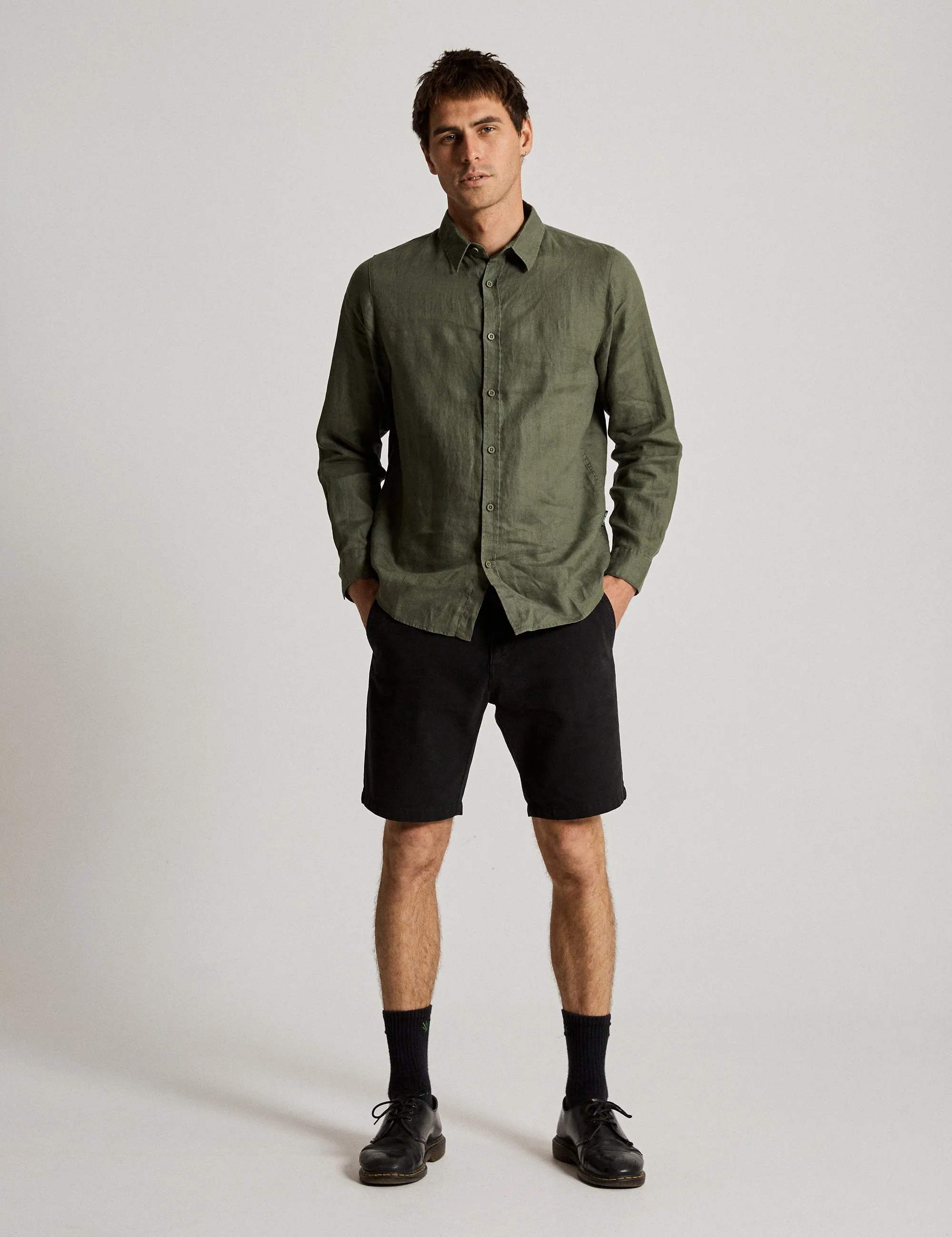 Linen Long Sleeve Shirt - Fatigue