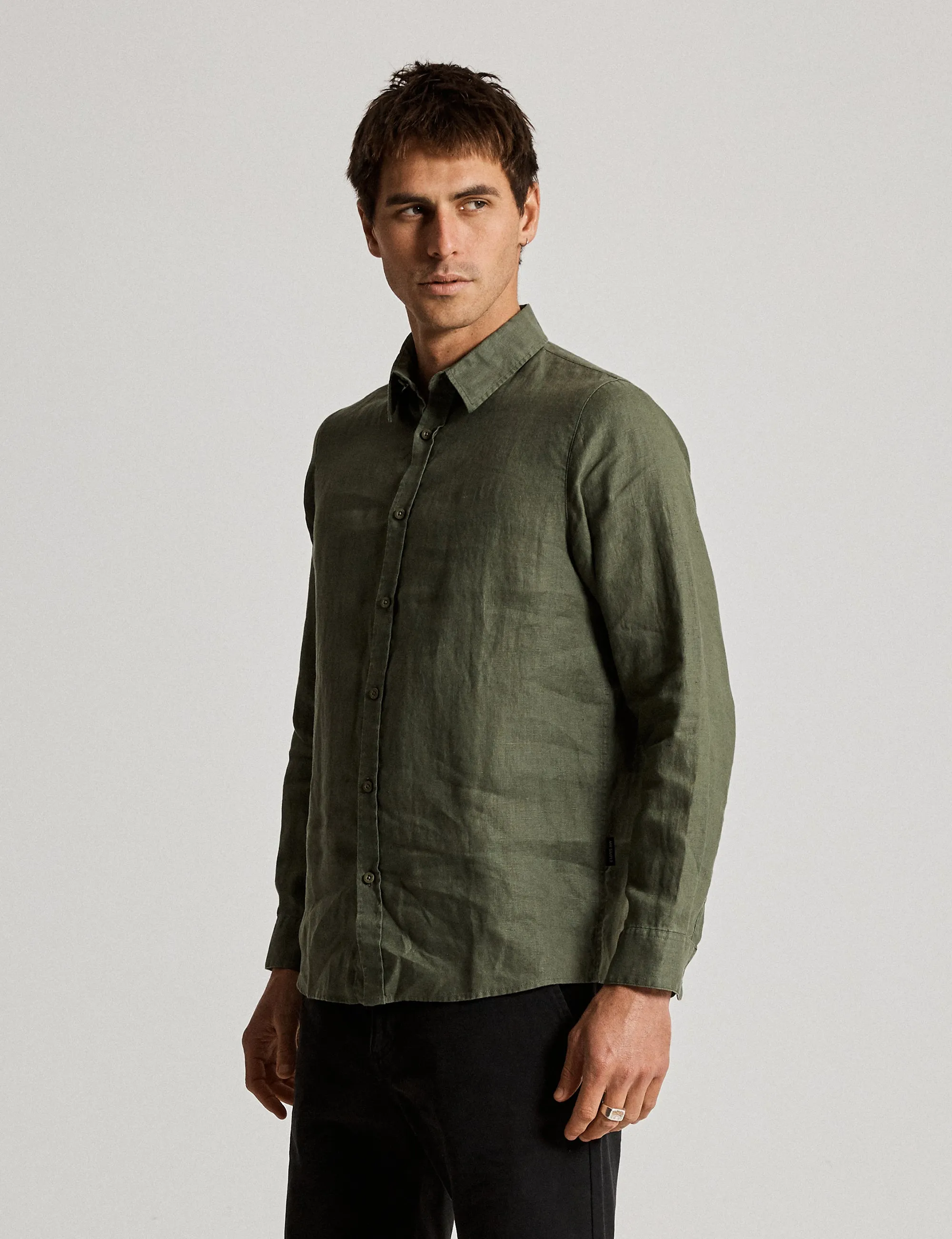 Linen Long Sleeve Shirt - Fatigue