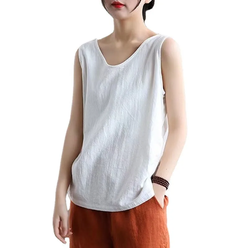 Literary Sleeveless Round Neck