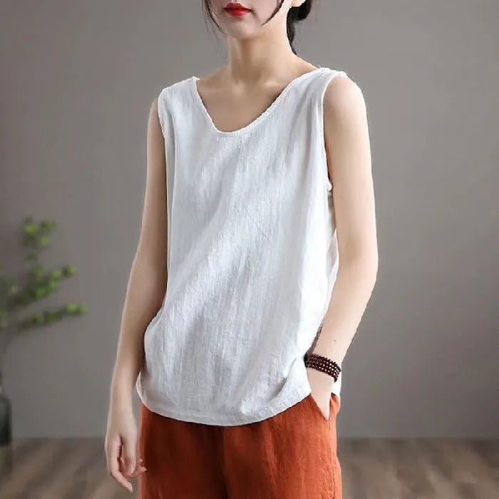 Literary Sleeveless Round Neck