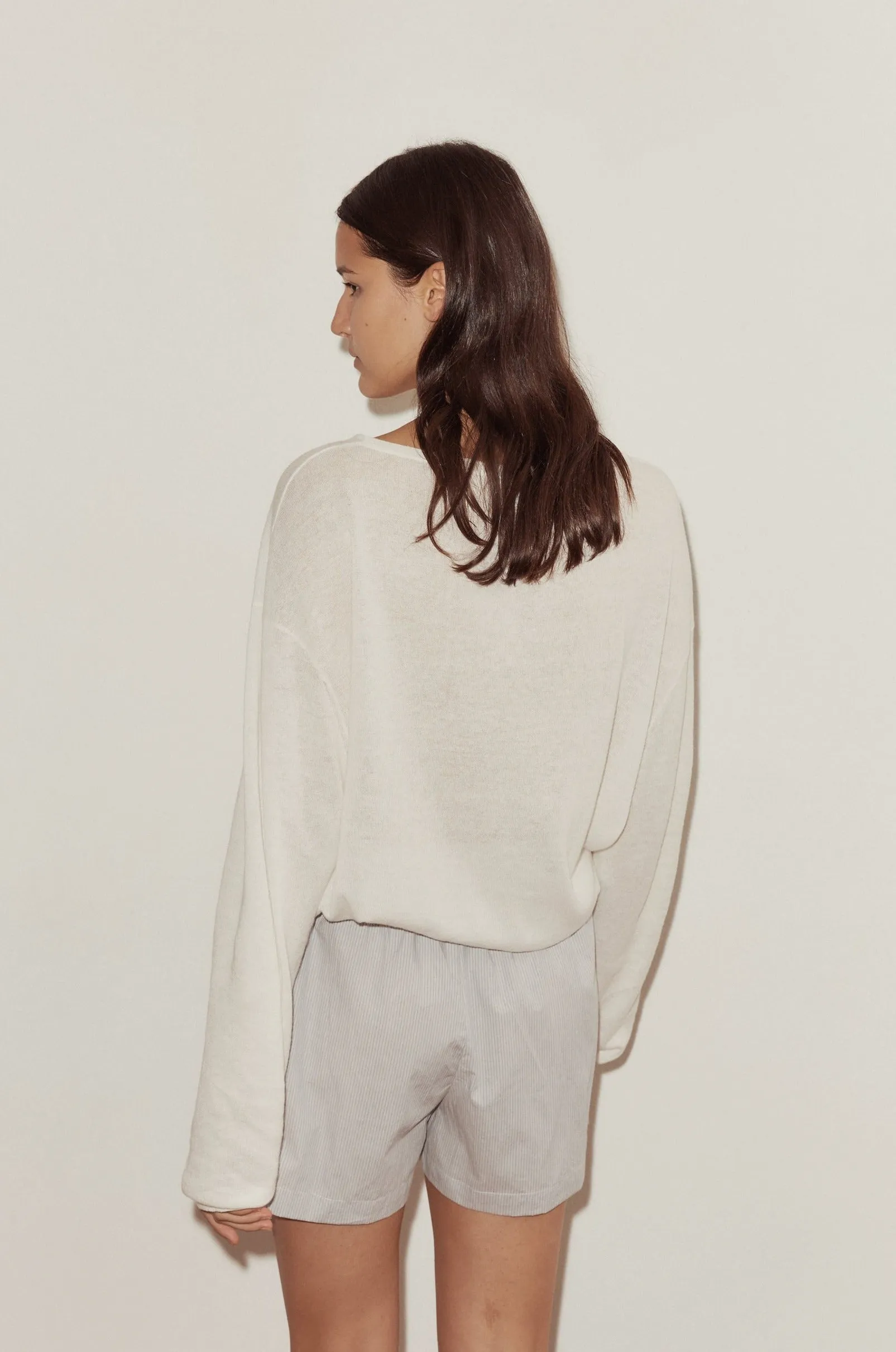 Loose Long Sleeve Knitted Top - White